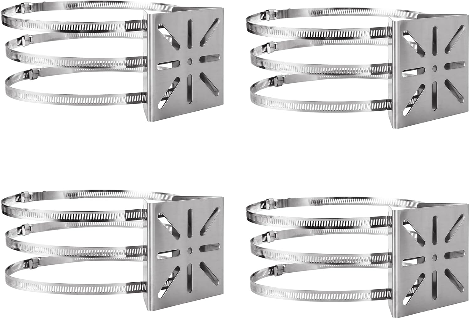 Acrux7 4 Pack Pole Mount Brackets with 12 Loops, Stainless Steel Security Camera Pole Mount Brackets Vertical Pole Mount Adapter Brackets Camera Mount Bracket for Pole Post Indoor Outdoor