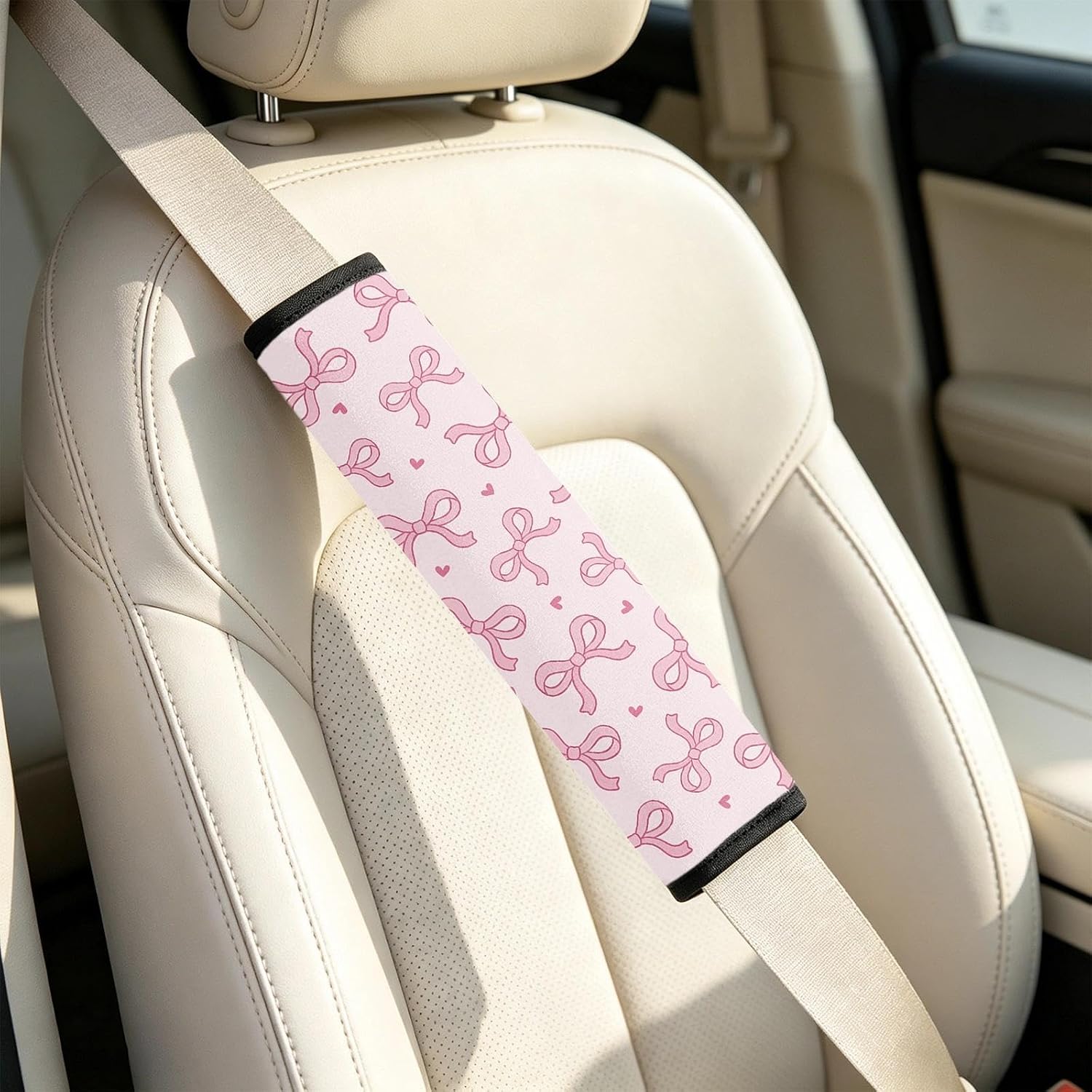 2 Pcs Seat Belt Cover for Kids, Pink Bow Car Seat Strap Pads for Children, Soft Car Seat Belt Cushion Pads for Girls Women Babies Adults