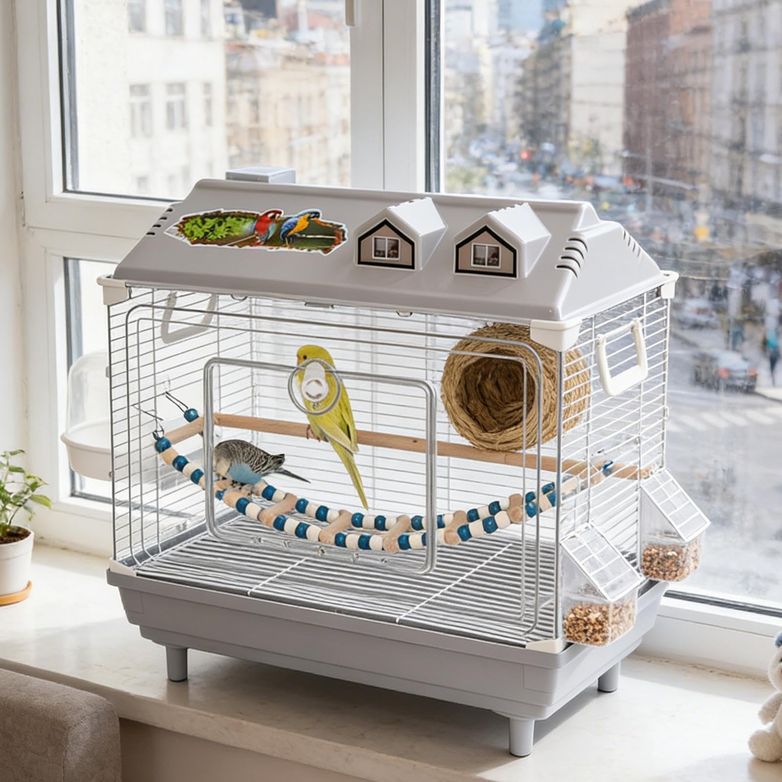 Jaula para Aves y Pájaros Transportín Transparente Portátil Para Cacatúas | Jaula Para Conuros Con Percha De Madera Para Guacamayos, Conuros, Cacatúas, Pinzones Y Agapornis De Interior