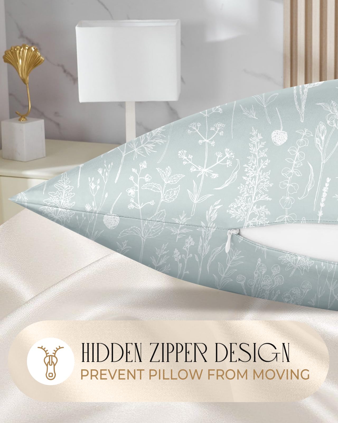 Miss Adola 2 Pack Silk Pillow Case for Hair and Skin Standard Size 26"x20" Floral Plants Sage Green Silk Pillowcase Soft Smooth Cooling Satin Pillow Case Set Sleeping Gifts for Women Girl - Image 4