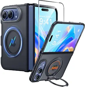 FNTCASE for iPhone Duo Case with 360 Spin Magnetic Stand - Black