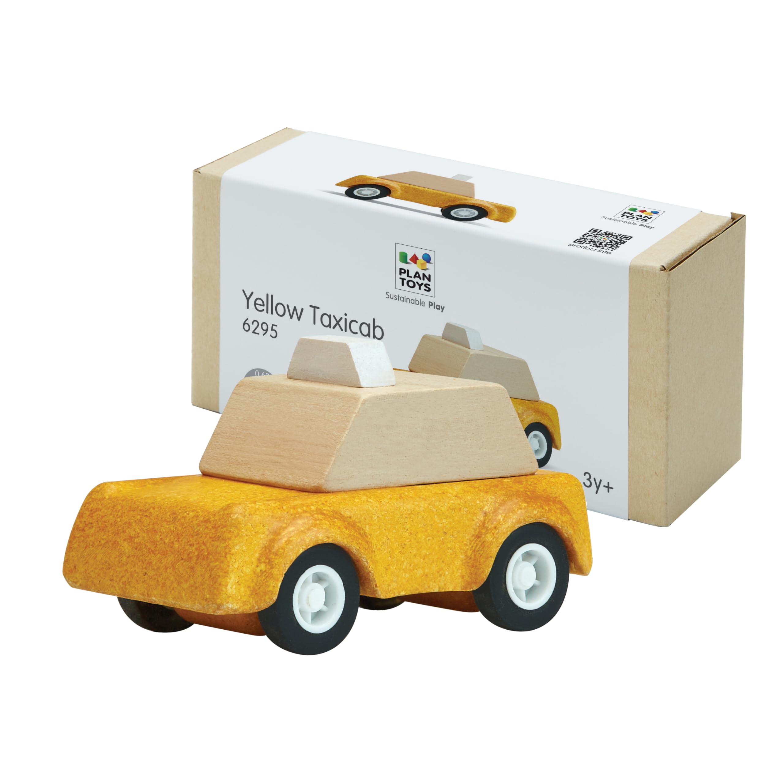 PlanToys® Yellow Taxicab Wooden Montessori Vehicle Kids Indoor Play Toy Set