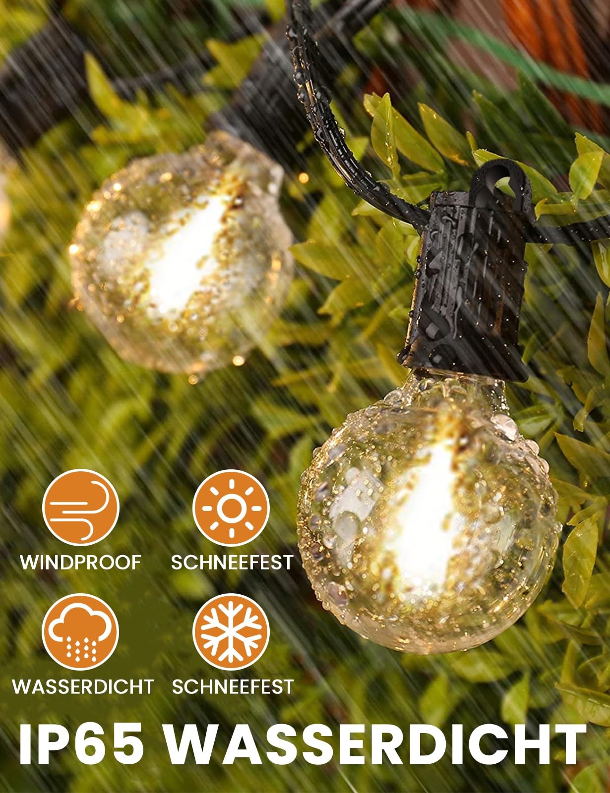 ZOTOYI Lichterkette Außen Glühbirnen 60M, IP65 Wasserdicht Outdoor Lichterkette Strom mit 80+4 G40 LED Bruchsicher Glühbirnen Plastik, Innen&Außen Lichterketten für Garten,Party,Terrasse,Balkon