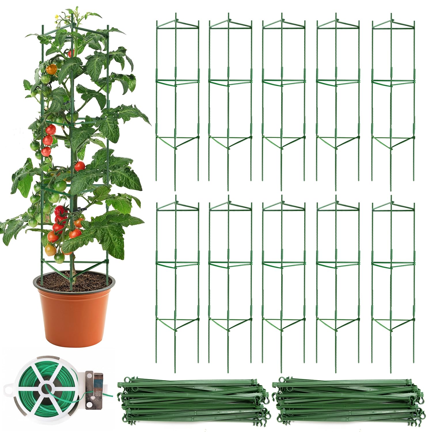 10 Pcs Tomato Cage,4ft Tomato Garden Cages for Plants, Plant Support Garden Stake for Pots Vegetables, and Climbing Vines with Twist Tie
