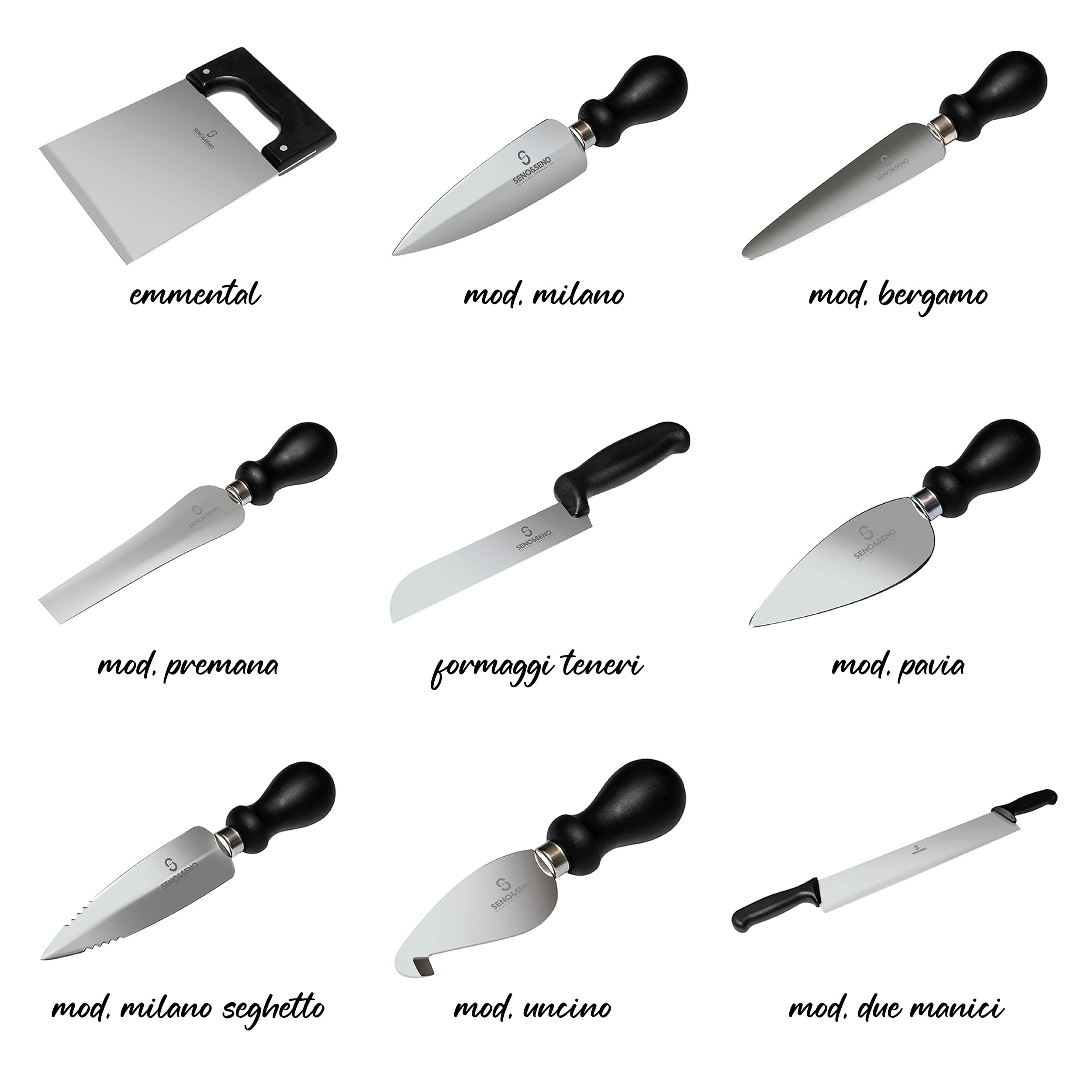 SENO & SENO Coltello da Formaggio | Lama in Acciaio Fabbricato in Italia con Processo Tradizionale | Manico in Propilene atossico (Grana Veneto Quadro, cm.13)