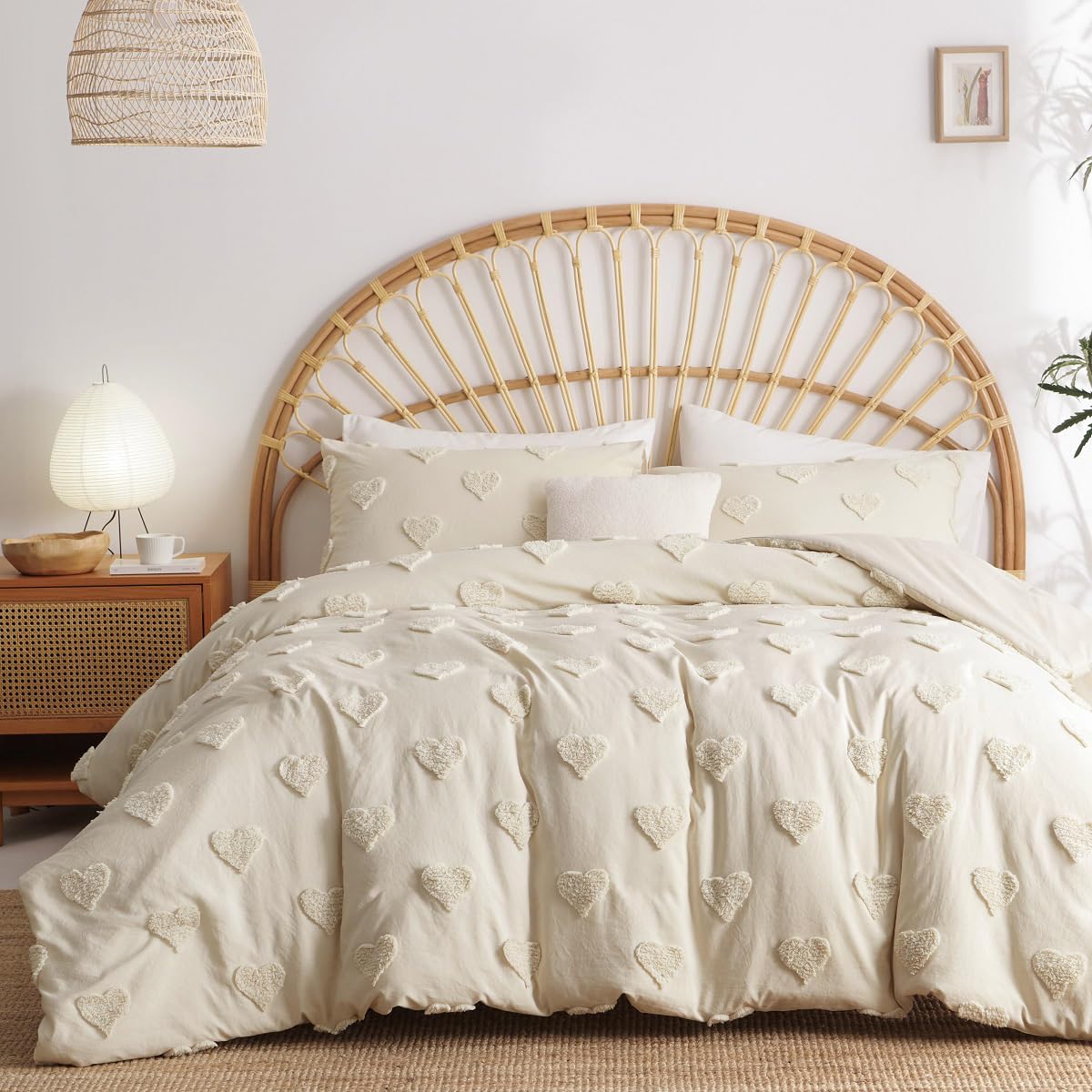 RUIKASI Set di biancheria da letto 135 x 200 cm, 4 pezzi, con cuori Rosa - Copripiumino e federe in microfibra con chiusura lampo, morbido e non necessita di stiratura