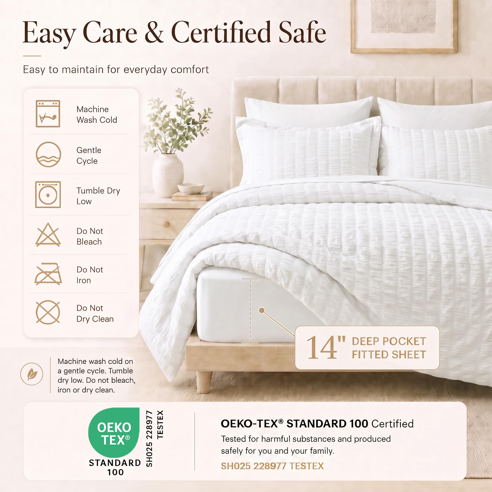 CozyLux Queen Comforter Set - 7 Pieces White Seersucker -5