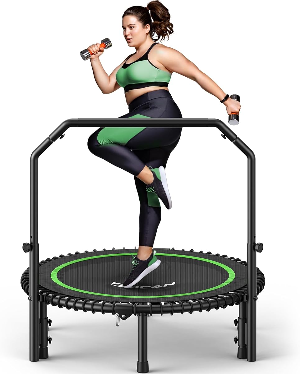 BCAN BT2 40/48" Rebounder Trampoline for Adults, Handle, Indoor, 450/550lbs | Bungees Rebounder for Adults, Adjustable Handlebar, Quiet Mini Exercise Trampoline for Indoor Workout, Low-Impact|FED Fitness