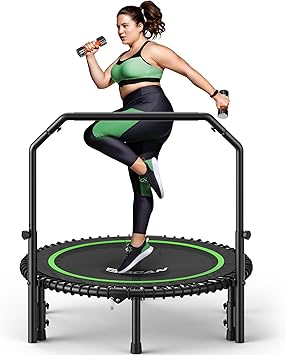 BCAN Adult Mini Trampoline, 40" Fitness Trampoline with Bungees, U Shape Adjustable Foam Handle, Stable & Quiet, Indoor Outdoor Workout-Green