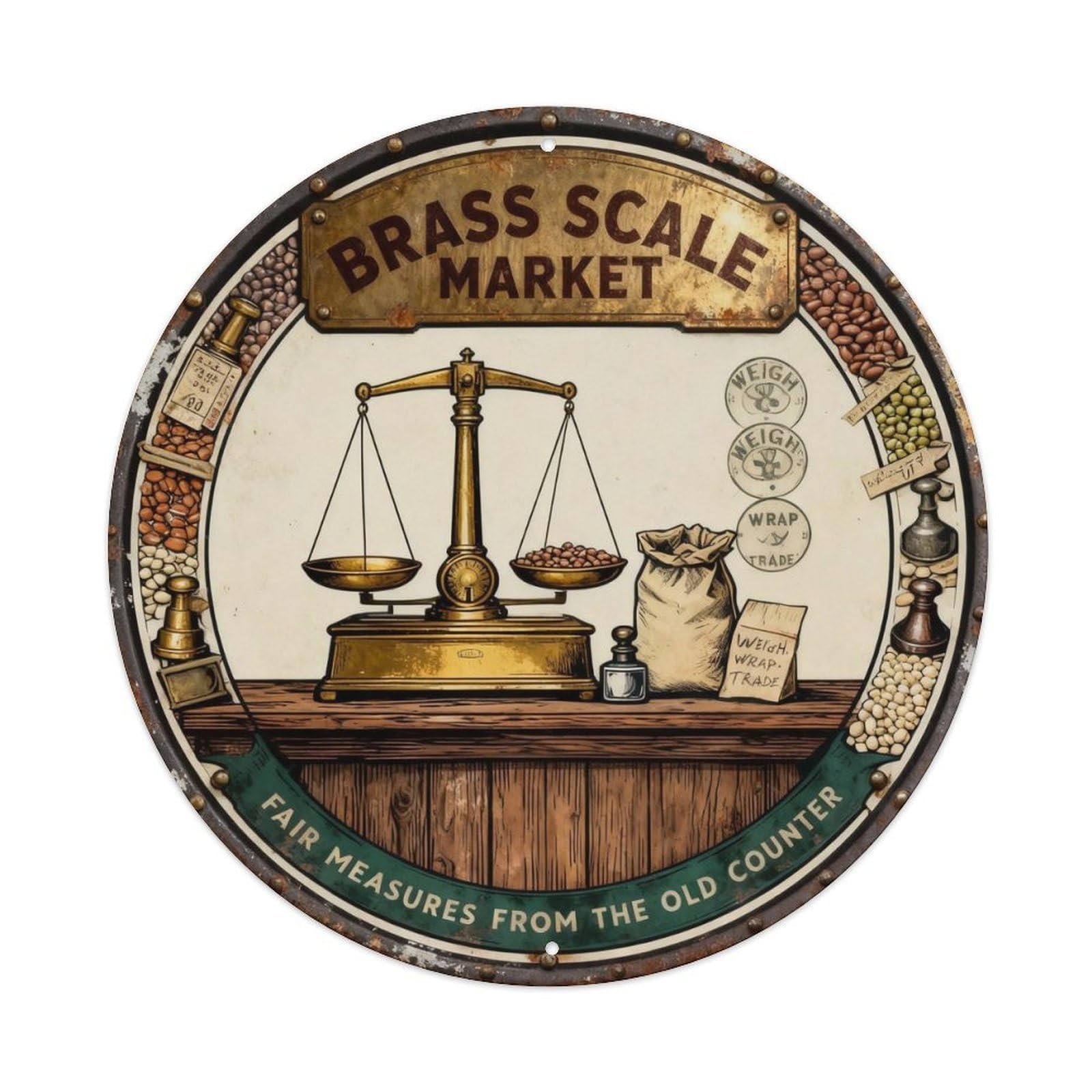 Brass Scale Market Sign Metal Tin Sign Plaque