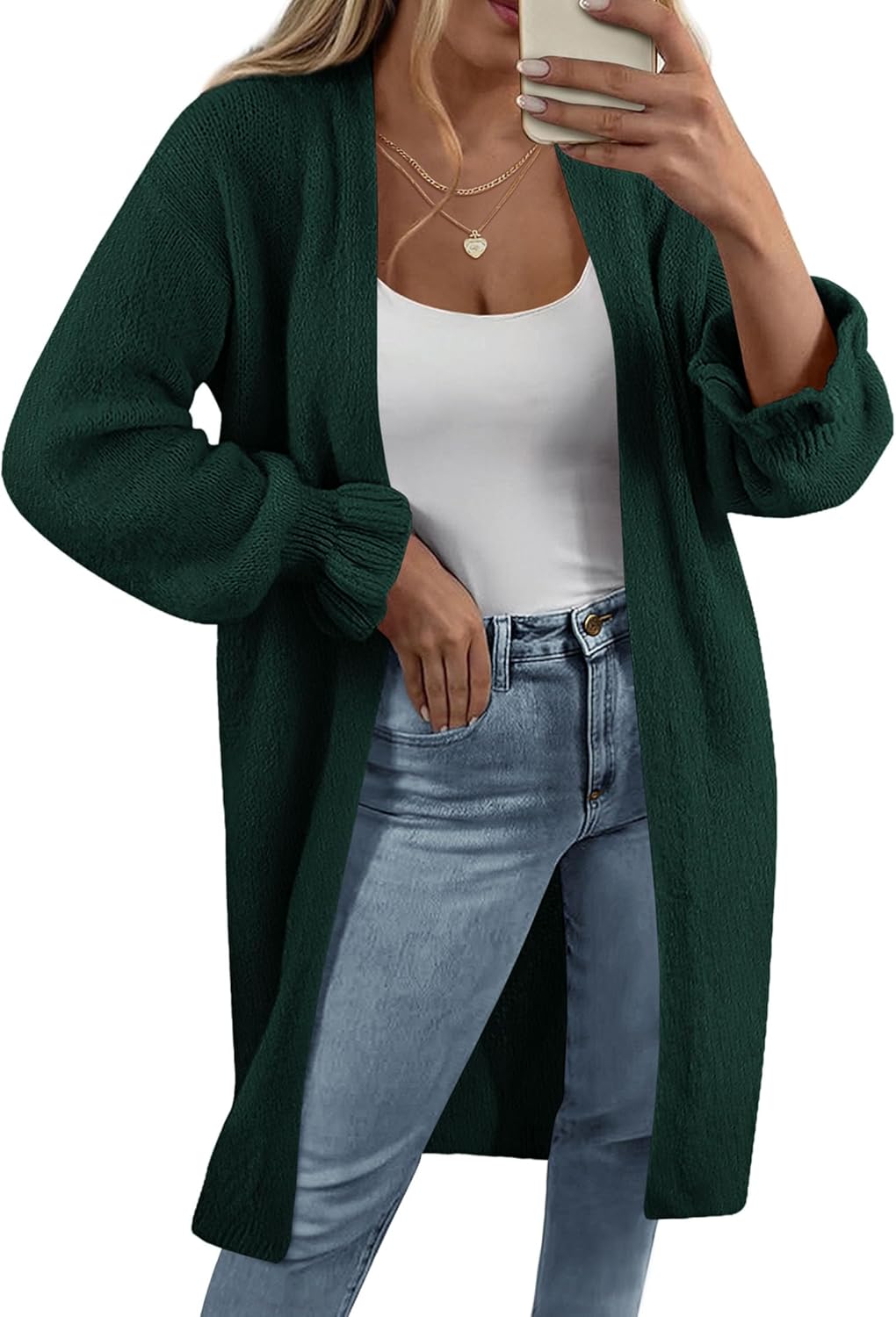 KIRUNDO Long Cardigan Sweaters for Women 2026 Spring Casual Oversized Ruffle Long Sleeve Open Front Chunky Knit Sweater Coats