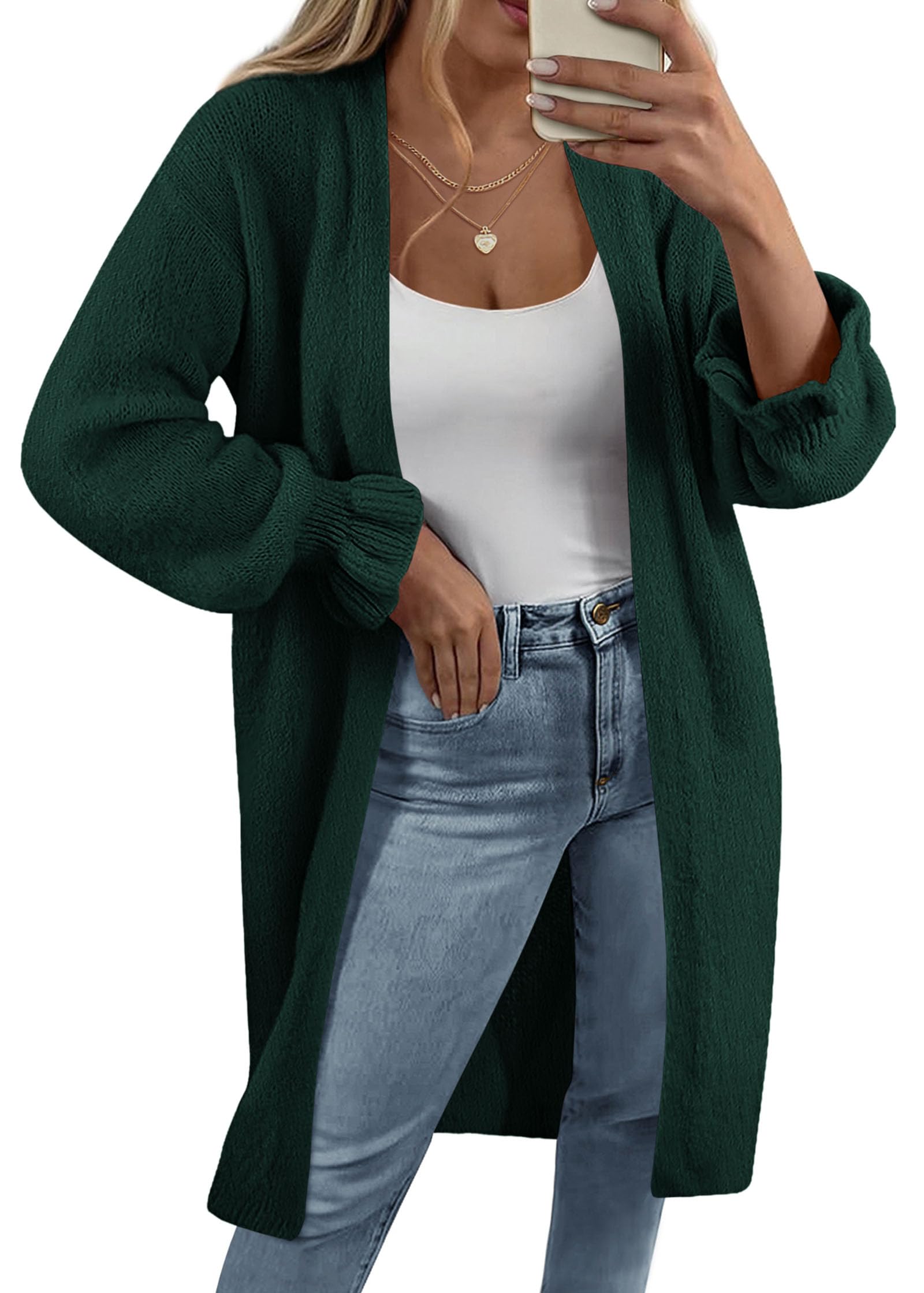 KIRUNDO Long Cardigan Sweaters for Women 2026 Spring Casual Oversized Ruffle Long Sleeve Open Front Chunky Knit Sweater