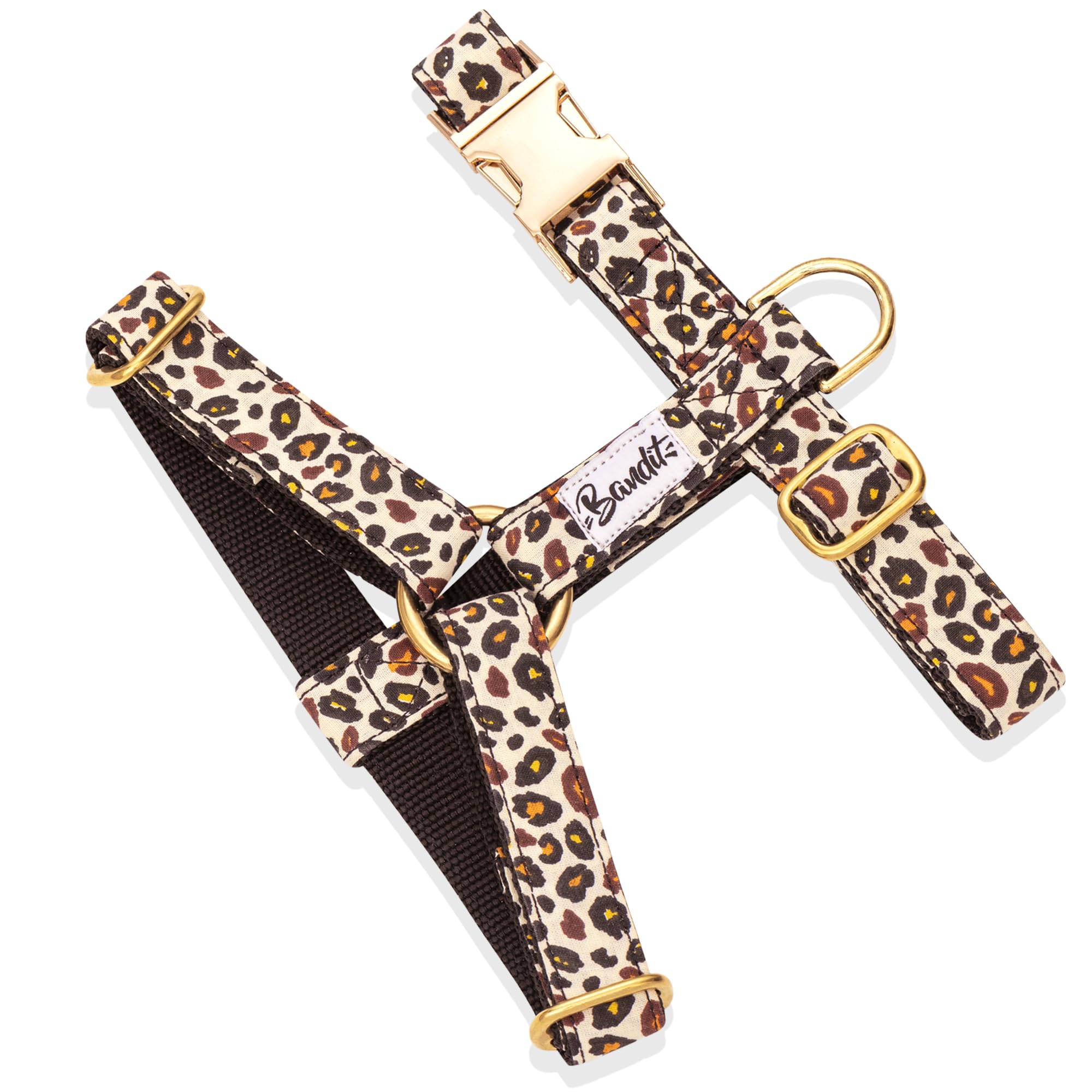 Bandit - Arnés para perro con diseño de leopardo elegante, talla XS | Circunferencia del cuello: 23-30 cm, pecho 29-34 cm, hebillas de latón, nailon, ajustable, duradero y lavable a máquina