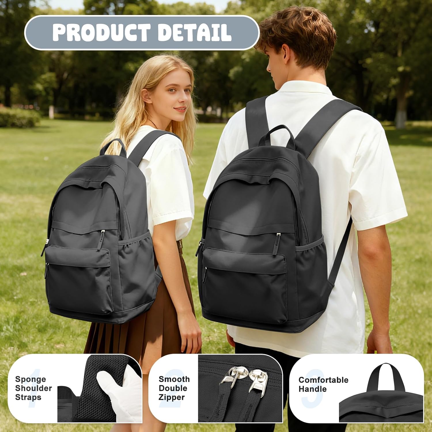 VECAVE School Backpack Black College High School Bags backpack for Boys Girls Teens Waterproof Bookbag Casual Lightweight Travel Rucksack Daypack Backpacks for Men Women - Image 4