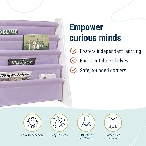 Miniatura 28 de Wildkin Estantería de madera para niños, diseño de lona premium con 4 estantes de tela, organizador para el hogar o el aula, natural con aguamarina