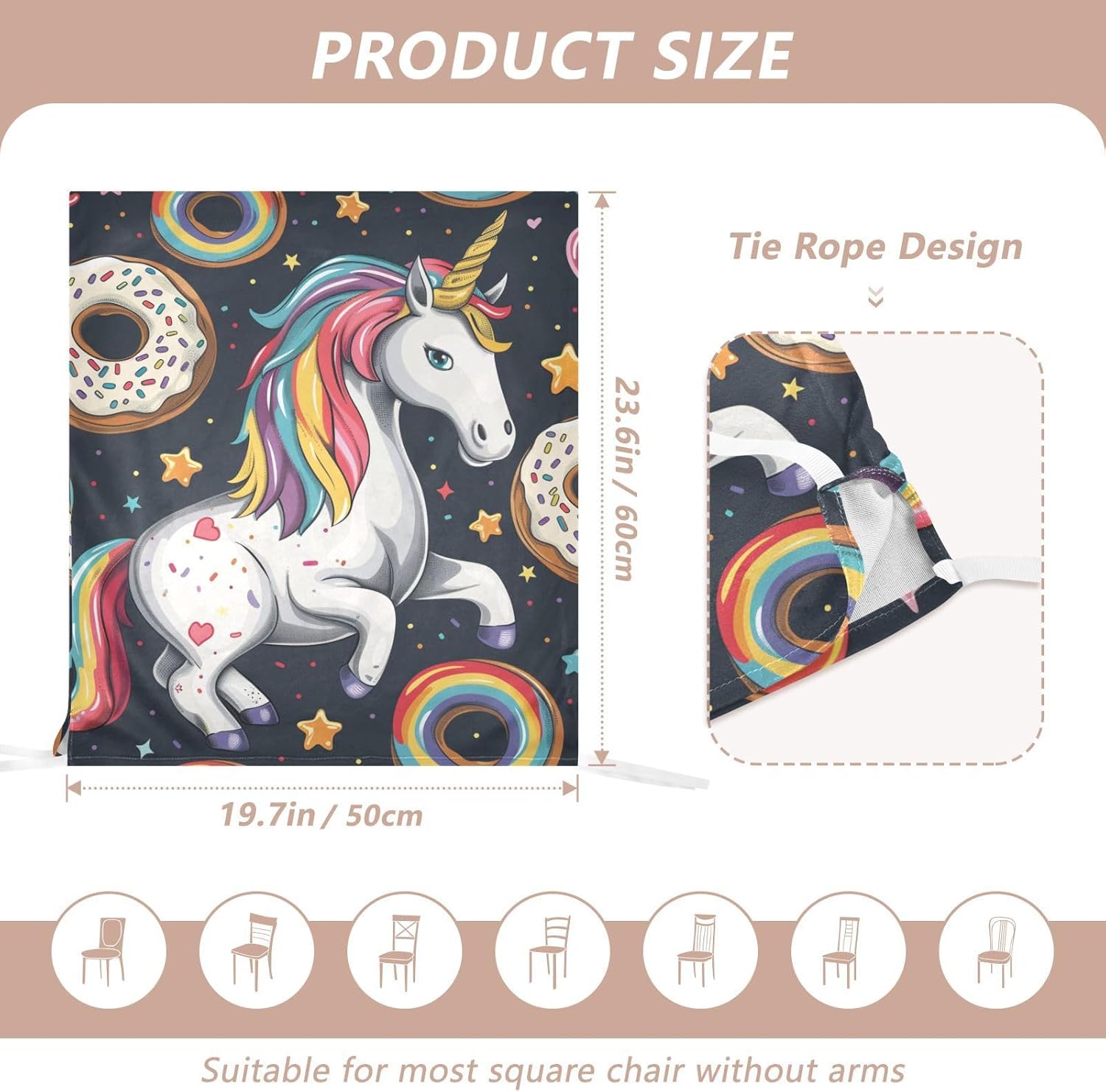 ALAZA Donuts Unicorns Rainbow Stars Chair Back Cover Set of 6, Washable Reusable Removable Chair Slipcovers Decorative Chair Cover for Home Kitchen Wedding Party