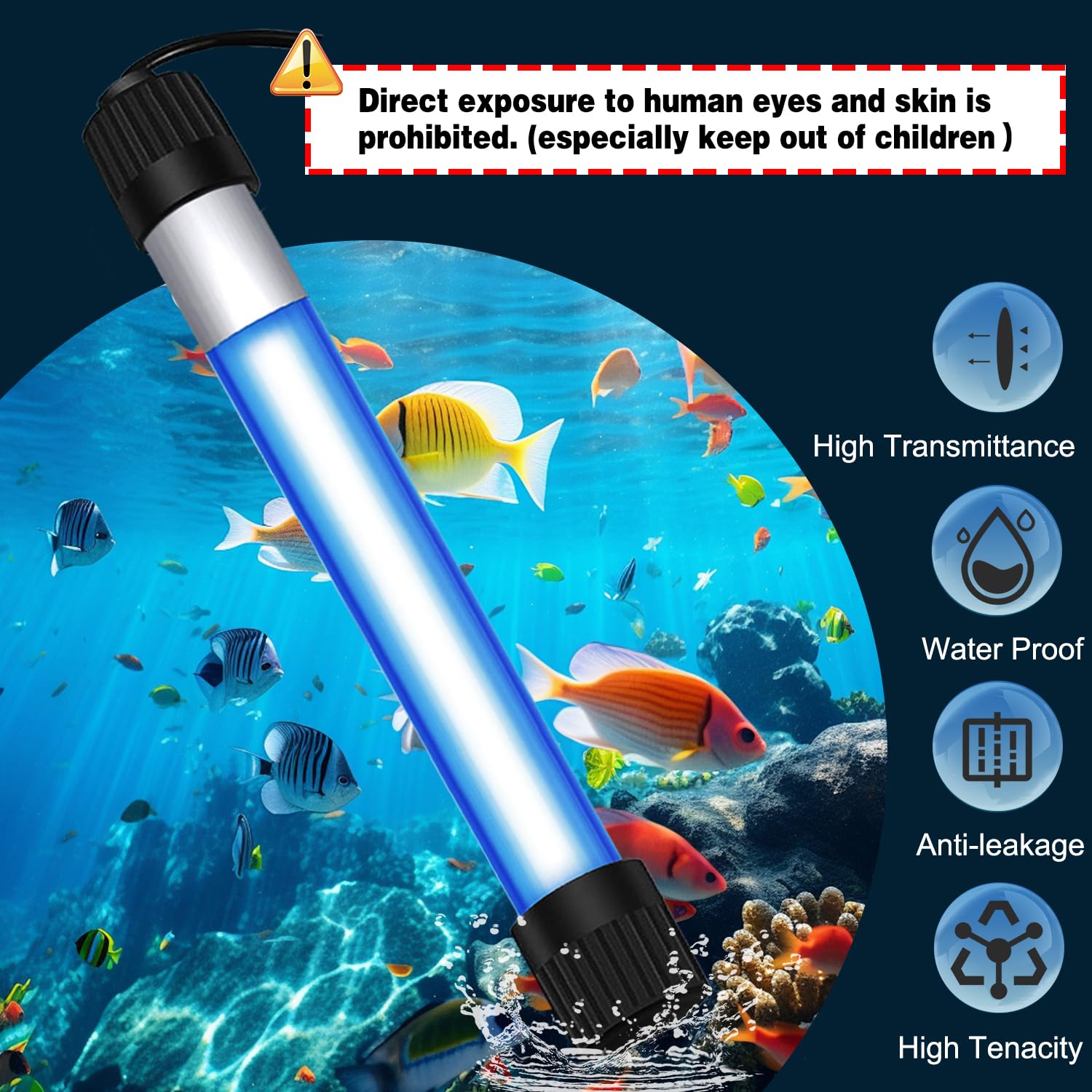 Minuteur UV 5 W pour aquarium Lumière propre Élimination des algues Lumière LED verte propre étanche pour bassin