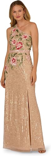 Adrianna Papell Bead Mermaid Long Dress, Nude Multi, 12