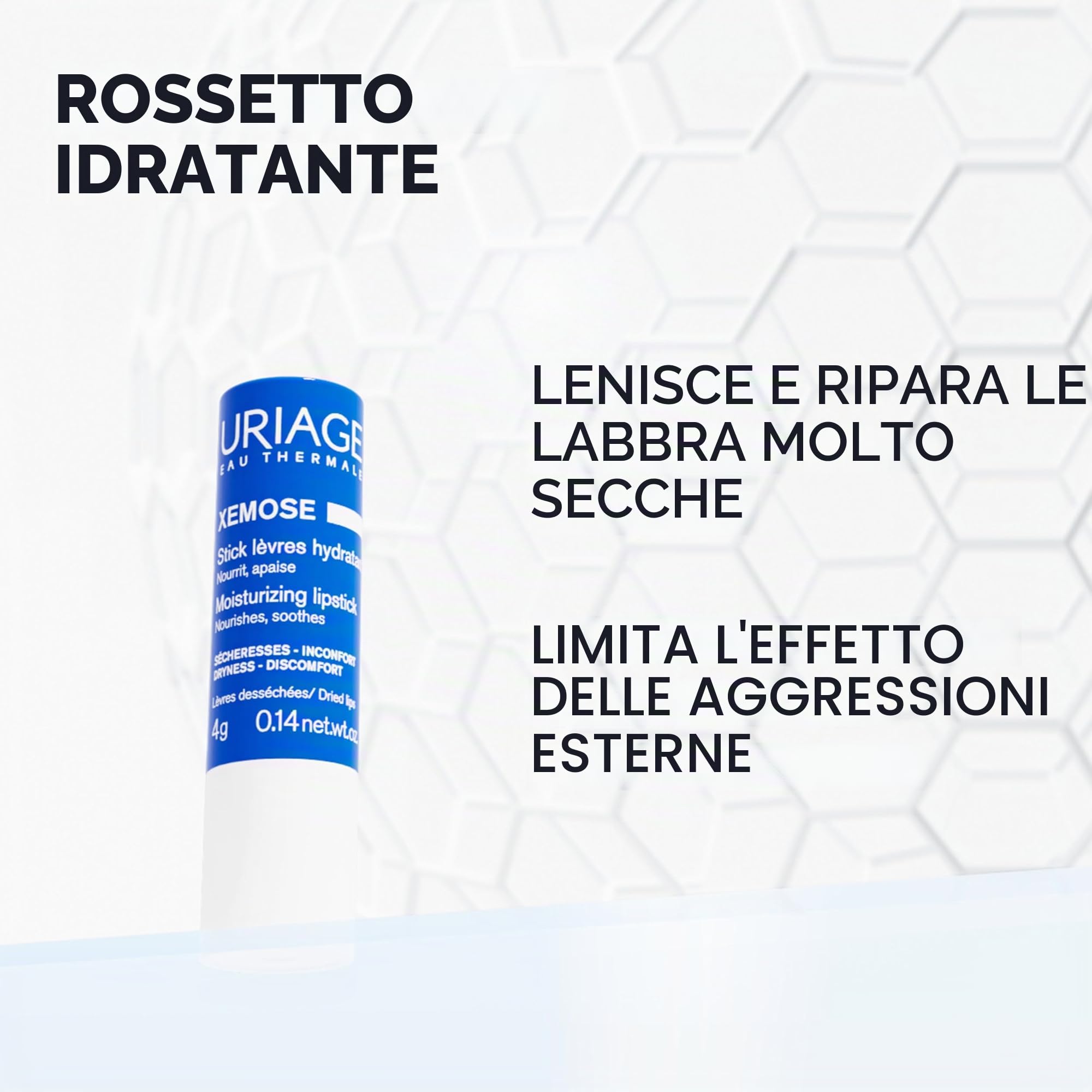 Uriage Xemose Balsamo labbra con Acido Hyluronico, Burro di Karitè e Vitamina C - Balsamo lenitivo molto morbido per molto secche e sensibili - Idratazione intensa e protezione per le labbra