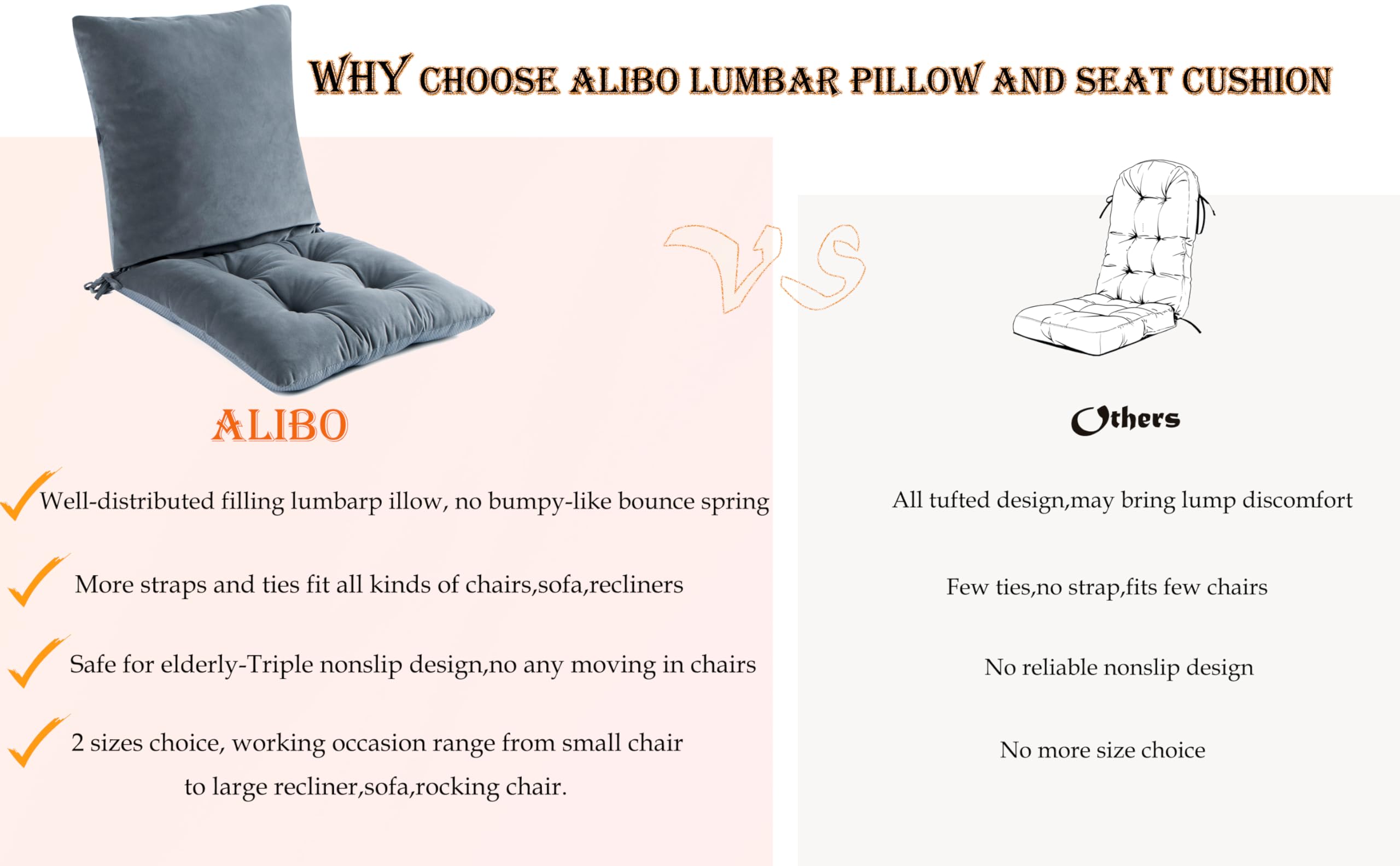 Respaldo reclinable ortopédico extra grande para aliviar el dolor de espalda baja, almohada de apoyo lumbar de respaldo alto, cojín de repuesto antideslizante con lazos de correa ajustables, para