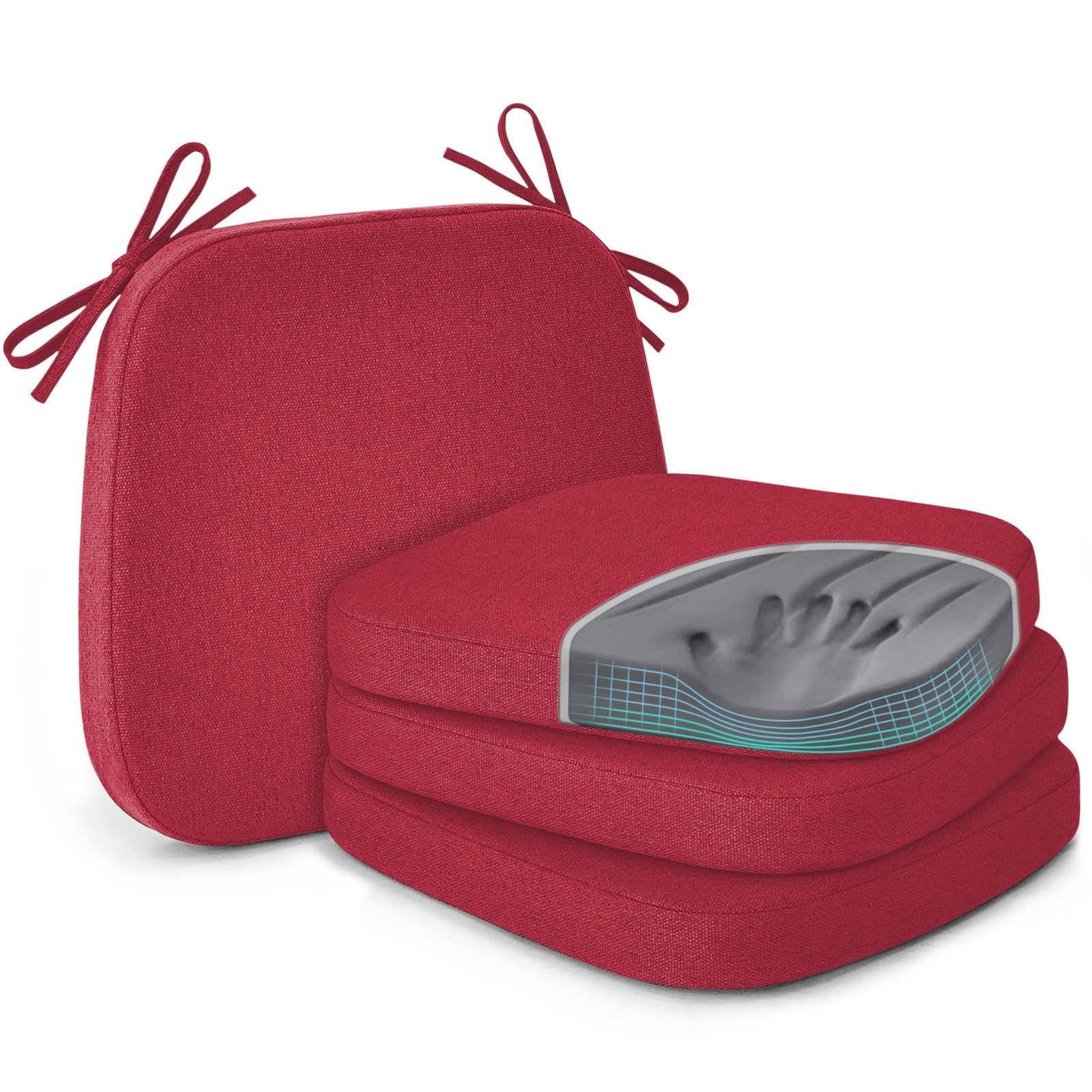 Shinnwa Dining Chair Cushions Set of 4, Patented Design Memory Foam Seat Cushions for Dining Chairs with Ties and Washable Cover, 4 Pack, 17" x 16" x