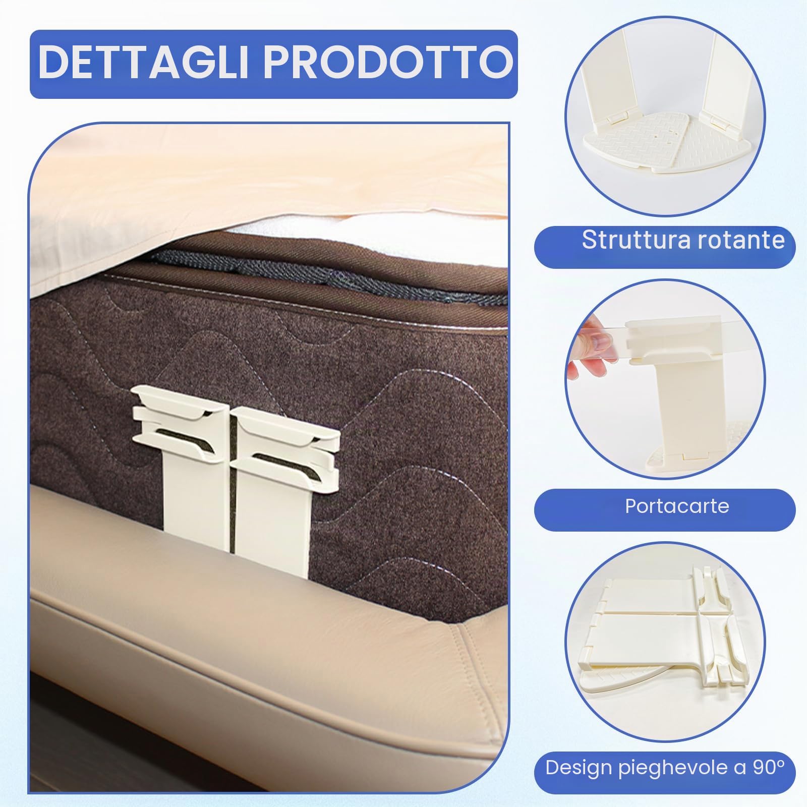 Ferma Lenzuola per Angoli, Blocca Lenzuola al Materasso, Girevole Blocca Angoli per Lenzuola, per Il Bordo del Letto e Gli Angoli, Fissa Le Lenzuola per Evitare Che Scivolino, Pieghevole, 4 Pezzi