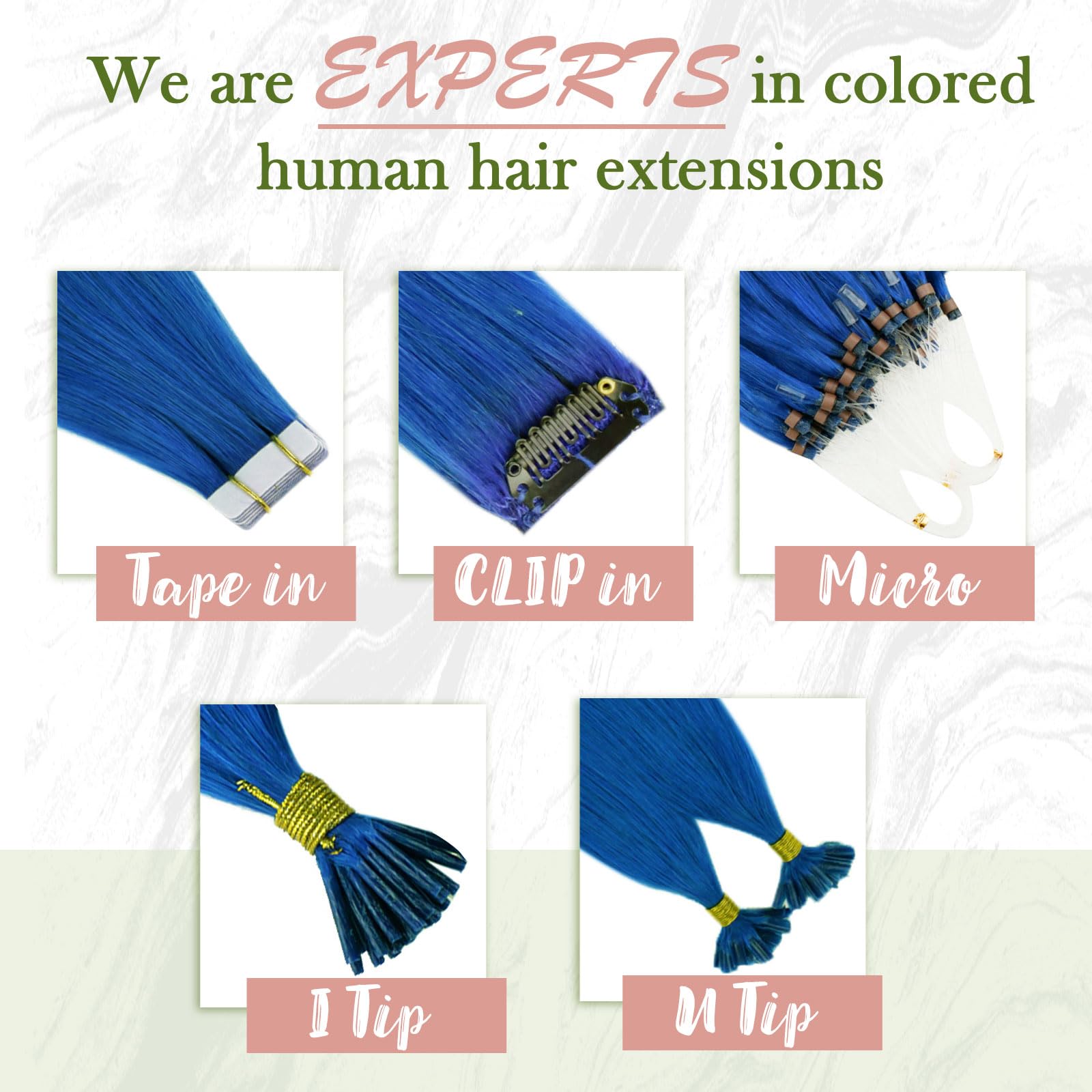 RUNATURE Extension Capelli Veri Biadesivo Blu 50cm 10 Pcs 25g Invisibile Extension Capelli #Blue
