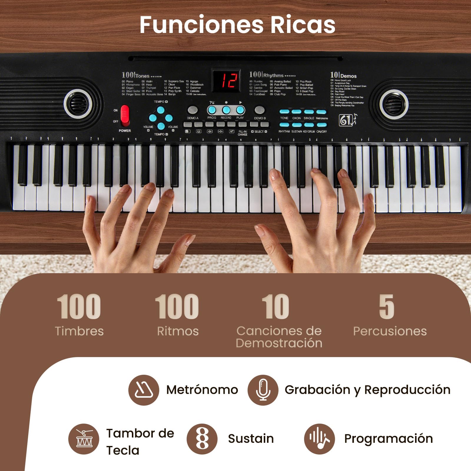 COSTWAY Piano Digital 61 Teclas, Teclado Piano Eléctrico Portátil con Soporte para Música, Micrófono, Pegatinas de Notas y Bolsa de Transporte para Niños y Adultos (Negro)