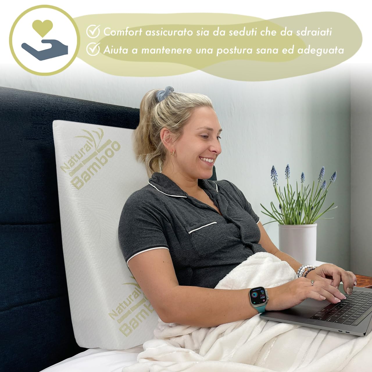 IlGruppone Cuscino Cuneo Da Lettura Ergonomico Letto E Divano Sollevatore Gambe Pesanti Schiena Fodera In Bambù Prodotto Italiano Circolazione Ginocchia Antireflusso