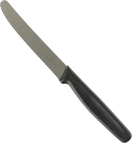 Victorinox Bistec, 4.50" dentado, punta redonda, mango de polipropileno negro