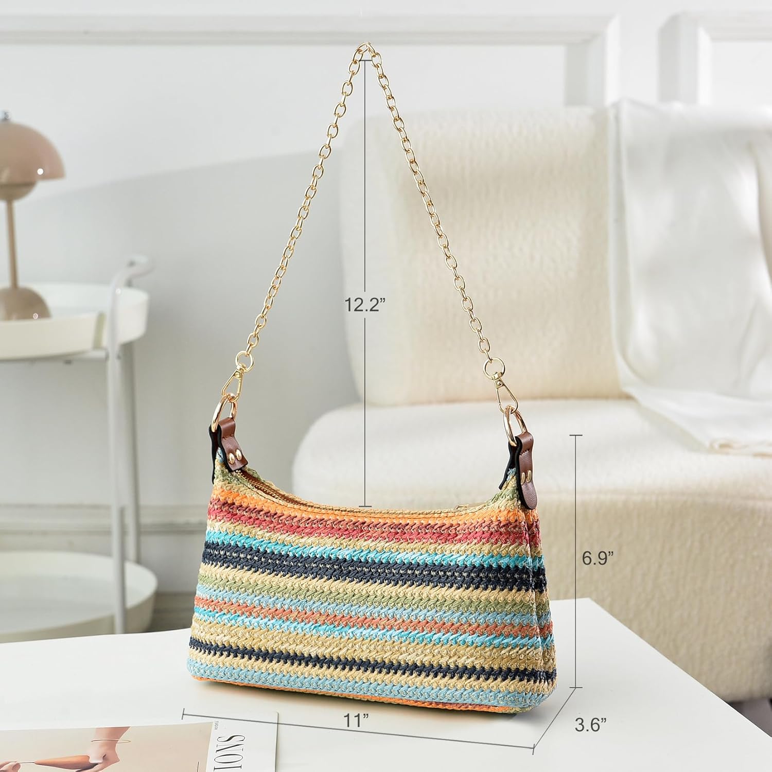 CROJUYI Straw Shoulder Bag for Women Soft Small Woven Shoulder Purse Handbag,Beach Tote Straw Bag for Summer