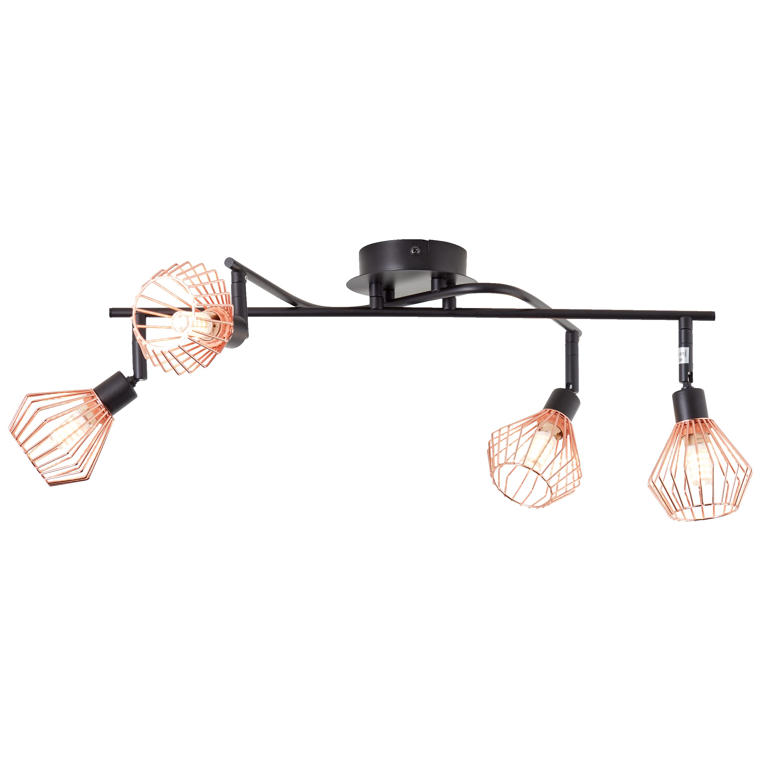 Lightbox LED Deckenstrahler 4 flammig - Deckenspot mit stilvollen Draht-Schirmen und schwenkbaren Köpfen - Metall Schwarz/Kupfer