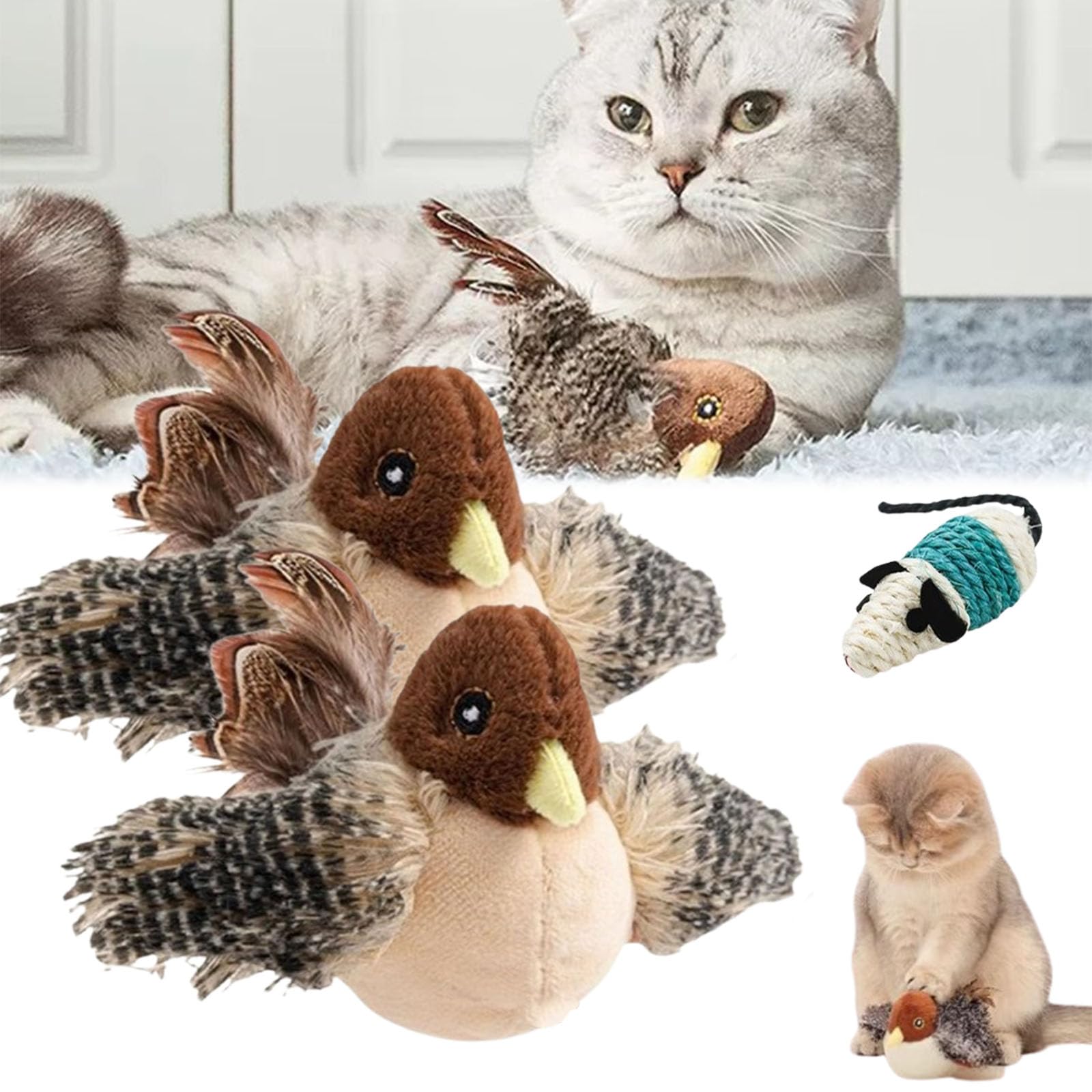 HOPASRISEE Whiskersandclaws Interactive Flapping & Chirping Bird Cat Toy, 2PC for Indoor Cats