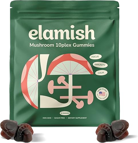 Gomitas de hongos  Enfoque, inmunidad y calma  Mezcla funcional de hongos 10 plex  Sin azúcar, sin OMG, sabor natural de fresa  Hecho en Estados