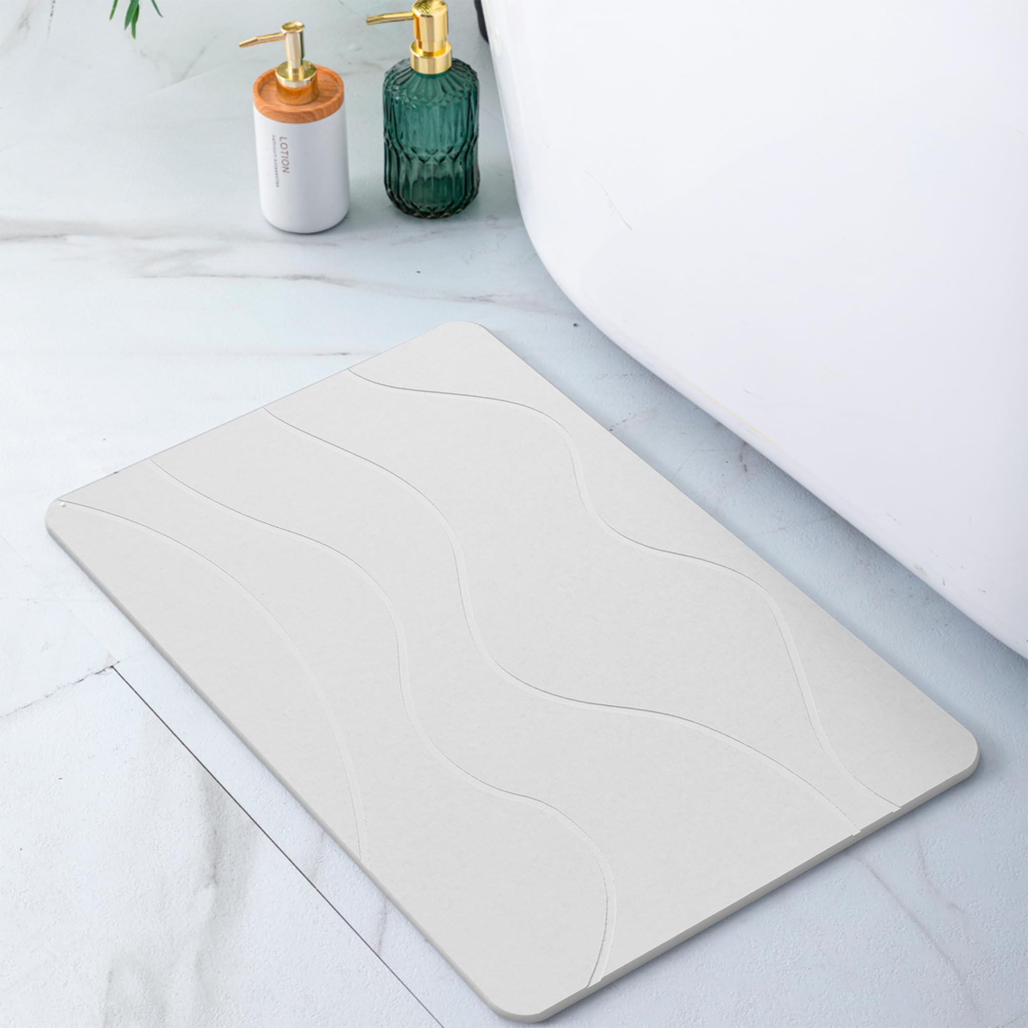 Pure 4Home Alfombra Diatomita Baño 60x40 – Secado Rápido, Antideslizante y Antibacteriana – Alfombrilla Piedra Diatomita Super Absorbente – Alfombrilla Diatomita - Stone Bath Mat (Grey Waves) — view 19