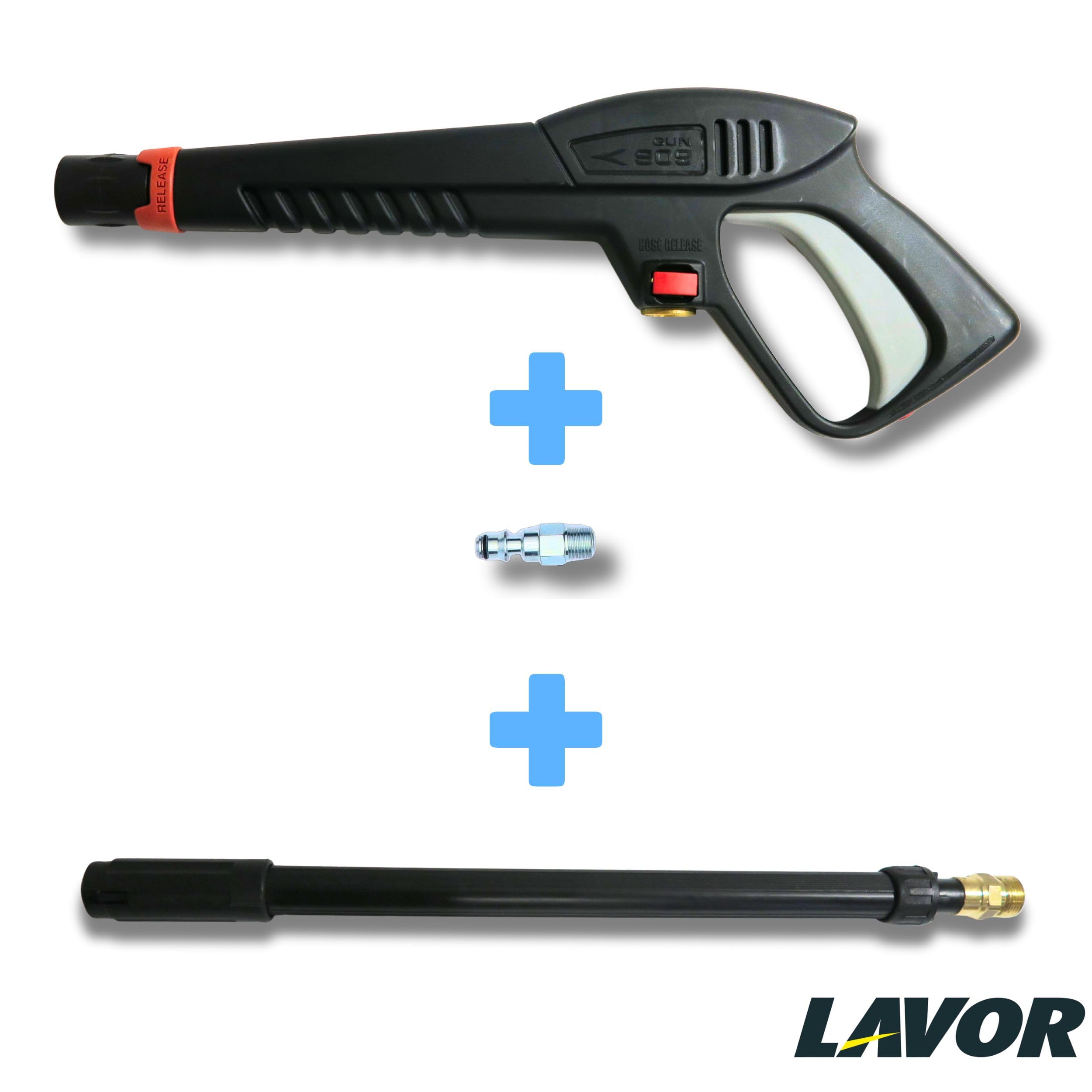 Pistole für Hochdruckreiniger Lavor S'10Y mit Messing-Mechanismus, Rotox-Lanze und Adapter 1/4 Zoll – Professionelles Kit (Pistole S'10Y + Rotox-Lanze + Adapter 1/4 Zoll)