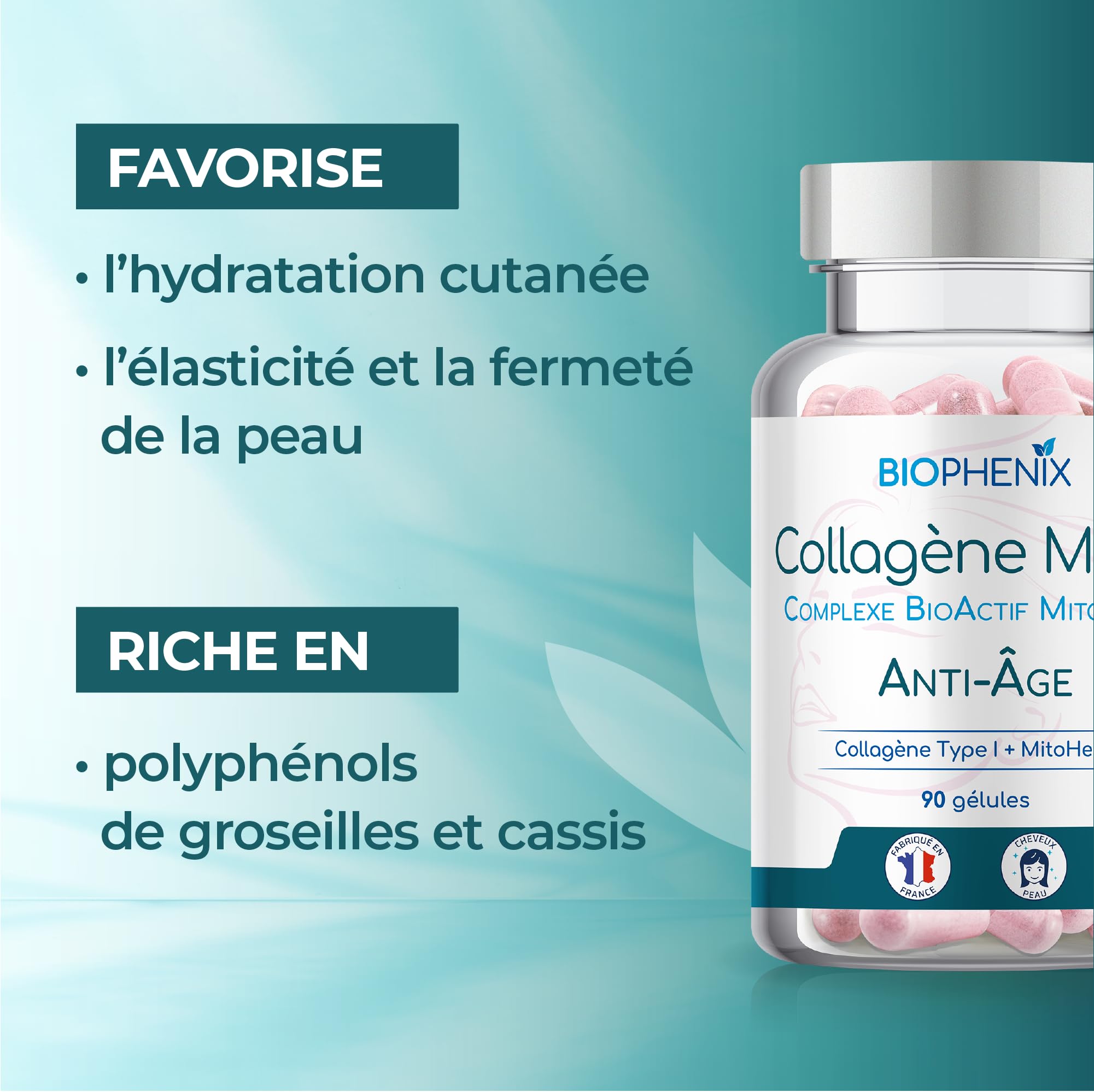 Biophénix Collagène Marin + Complexe BioActif MitoHeal® 90 Gélules Végétales - Anti-Âge - Antioxydant - Peau Hydratée - Peptides de Collagène Type I Peptan® - Riche en Polyphénols (Lot de 5)