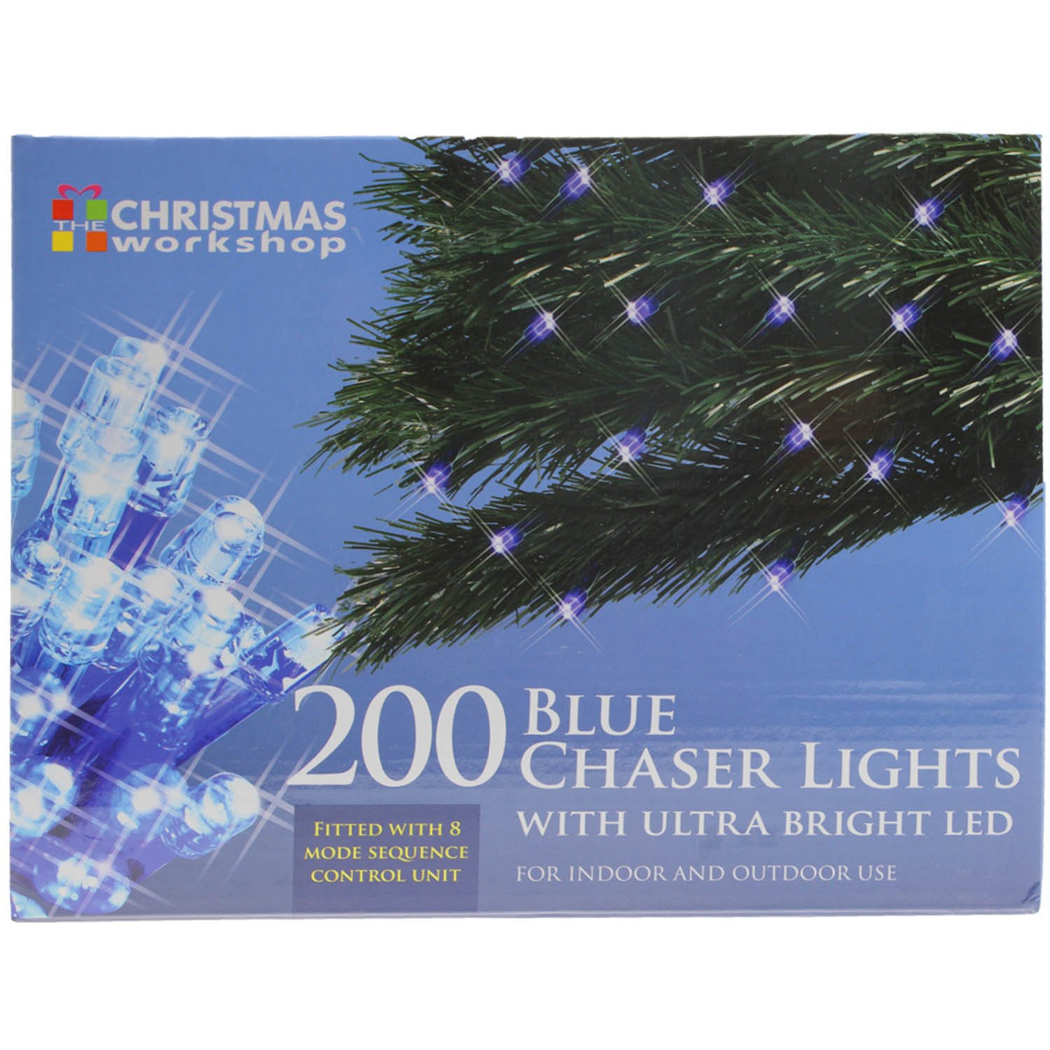 The Christmas Workshop 77480 200 LED Blue Chaser Christmas Lights | Indoor/Outdoor Fairy Lights | 13.9 Metres | 8 Light Modes | Christmas/Weddings/Gardens