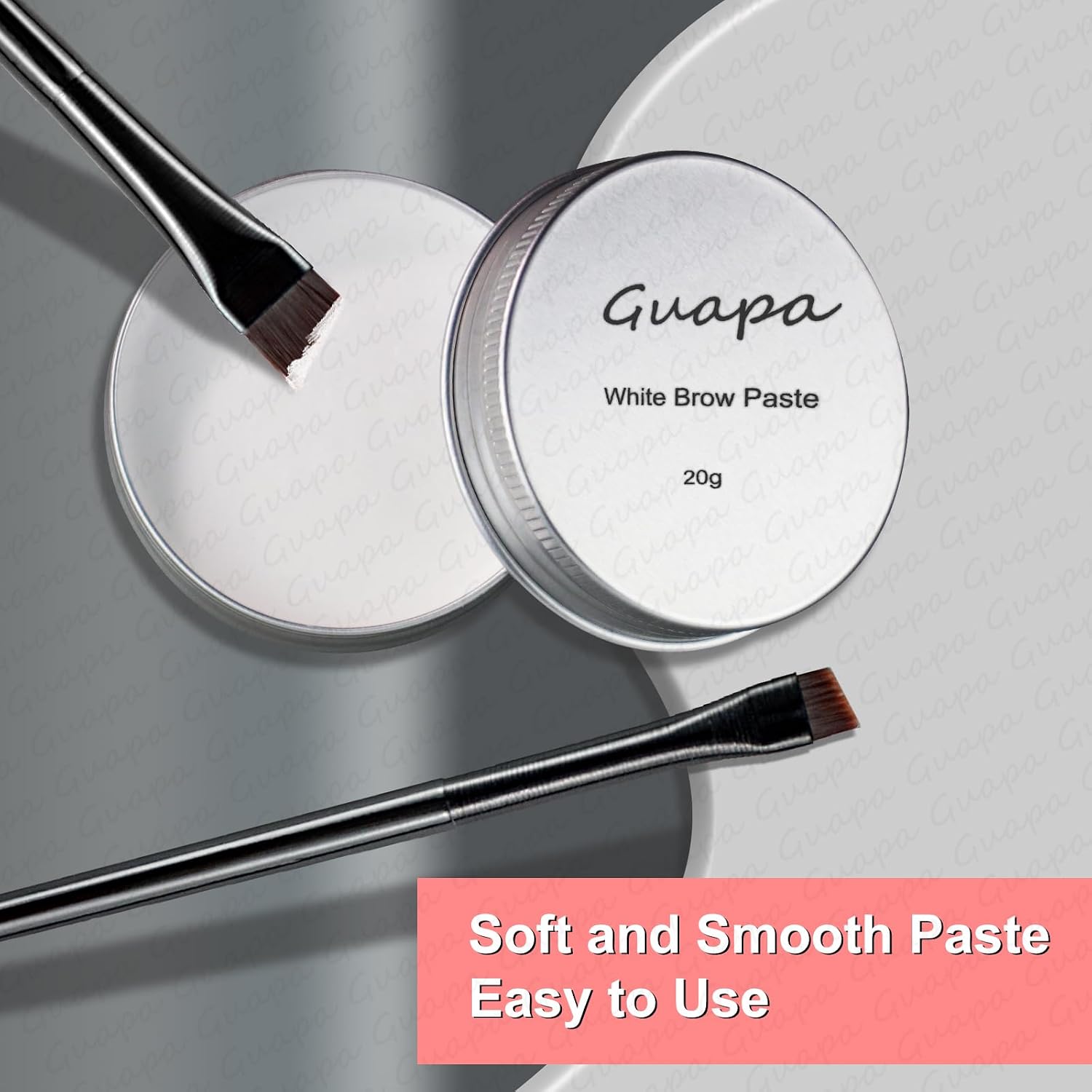 20g White Brow Mapping Paste， Brow Contour Paste Brow Lip Shape Position Tool, 2pcs Eyebrow Brush Kit, Mapping Tool for Sketching Contouring the Eyebrow and Lip (Silver Tin Kit)