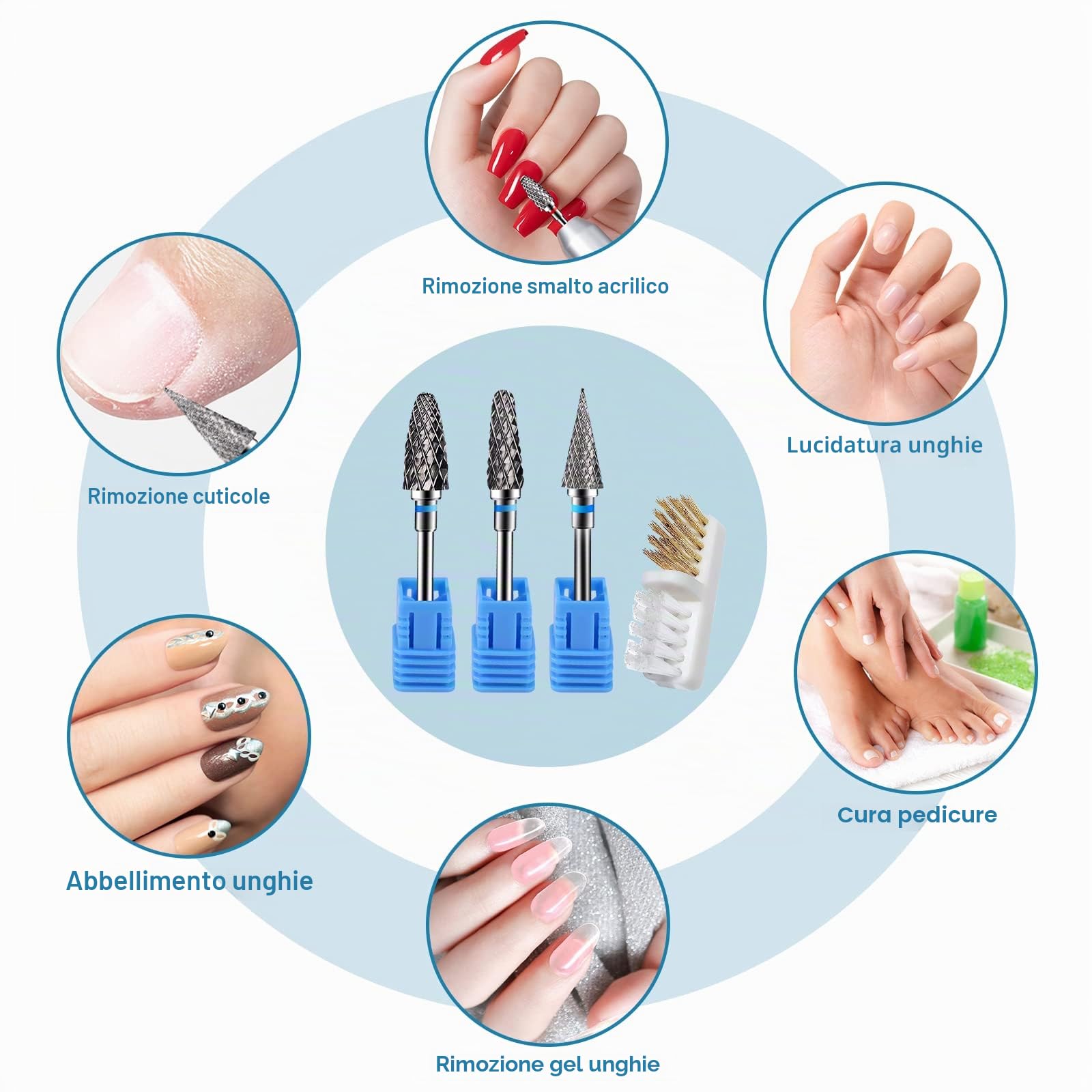 CGBE 3 Pezzi Punte Fresa Unghie, Punta da Trapano per Unghie Carburo di Tungsteno Professionale Grana Media per Rimuovere Gel, Acrilico, Cuticola, Strumenti per Manicure e Pedicure