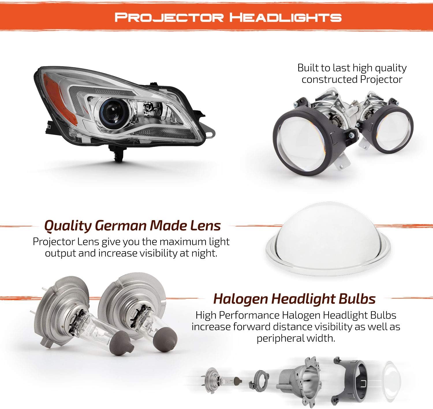 AKKON - Fits 2014 2015 2016 2017 Buick Regal Sedan HID/Xenon Stype Projector Chrome Headlight Driver Left Side Headlamp