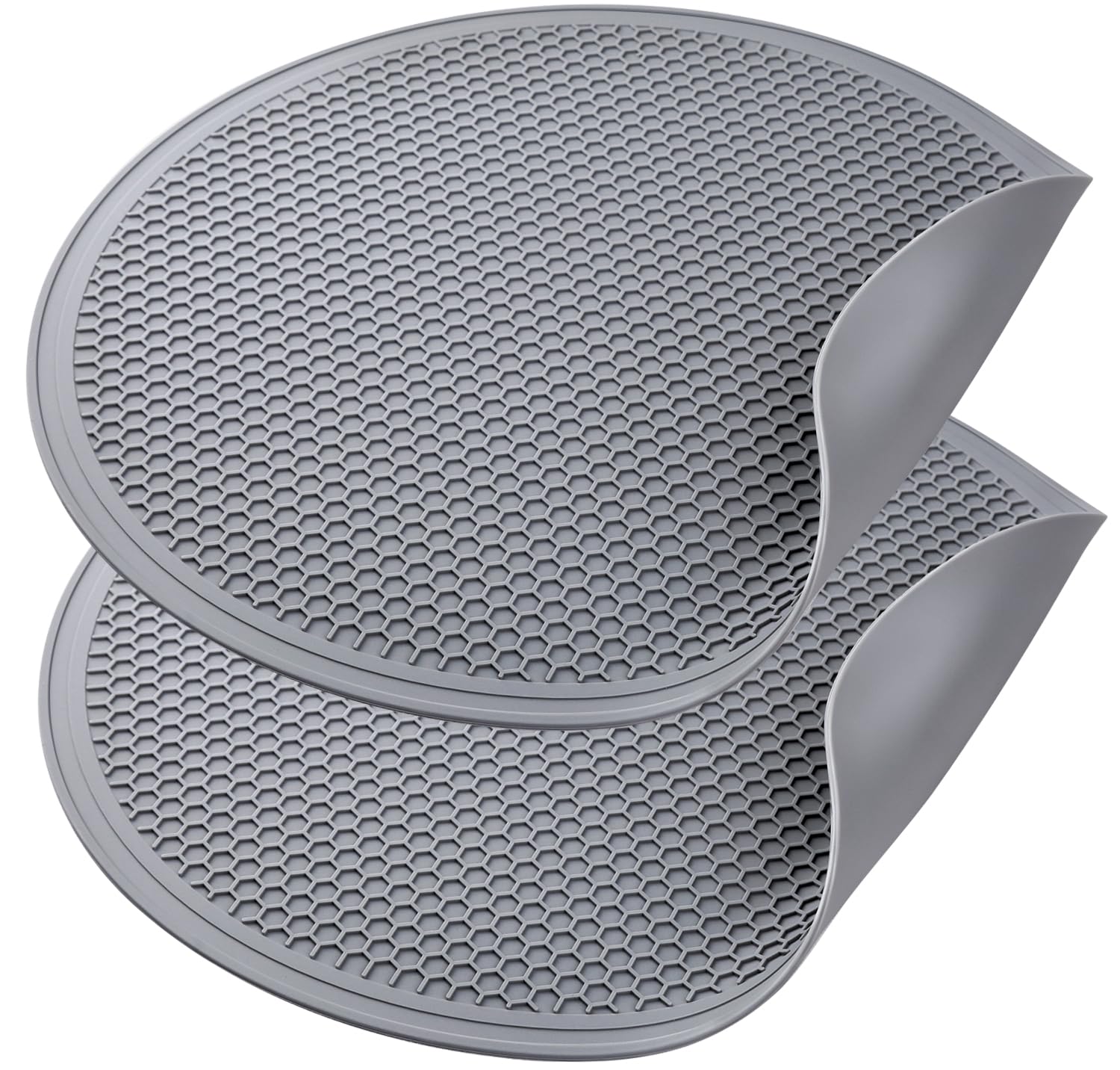 12 Inch Multi-Purpose Silicone Mat, As Drying Mat, Microwave Mat, Trivet, Pot Holder, Placemat, Utensils Rest, Pad for Hot Pans Plates Dishes Kitchen Countertop, Heat Resistant Mat, Light Gray 2 Pack