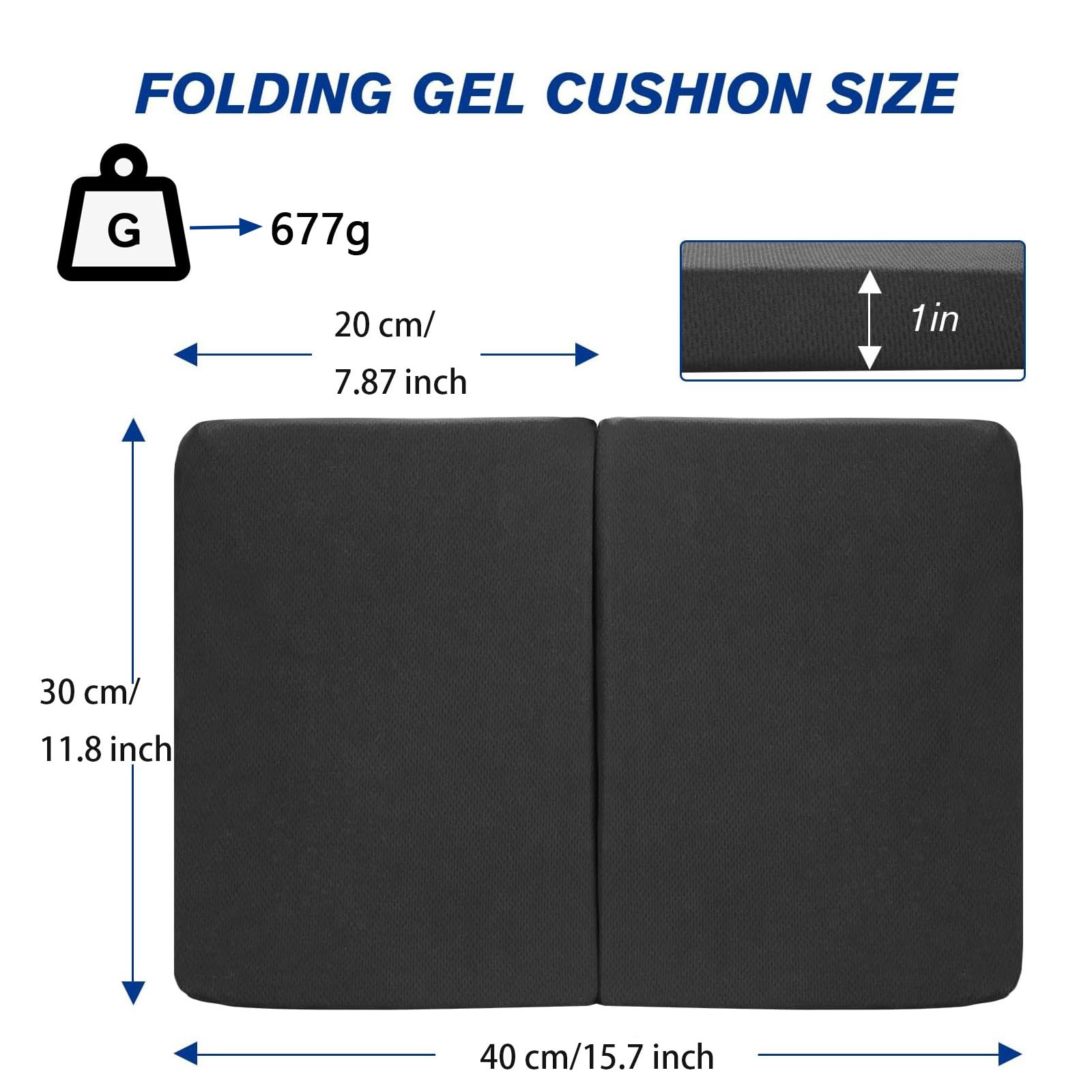 Cojín de Gel Plegable, Cojin Antiescaras 40*30*2.5CM Cojin Silla Oficina Cojin Ergonomico Funda Lavable, Ligero y Transpirable Alivia Cadera Fatiga para Coche, Silla de Aviones, Silla de Ruedas