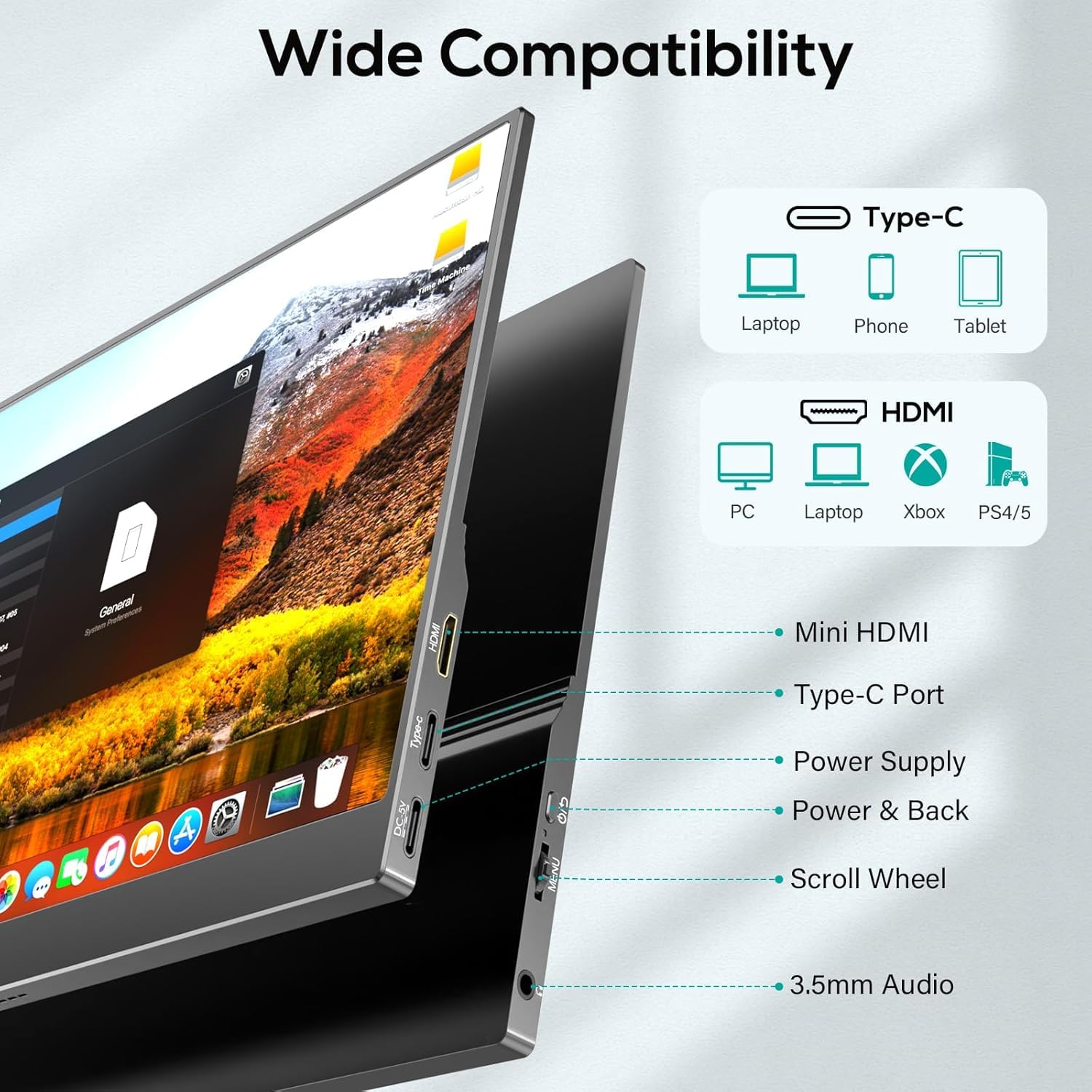 COOLHOOD Portable Monitor 15.6 Zoll, Tragbarer Monitor IPS 1080P FHD HDR, Mobiler Bildschirm with Mini HDMI/USB C, für Laptop, Mac, Gaming, PC, PS5