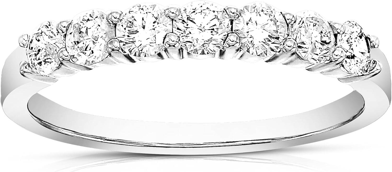 VIR JEWELS 1/2 carat (ctw) Diamond Wedding Anniversary Band for Women, Round Diamond Engagement Ring 14K White Gold Prong Set 0.50 cttw, Size 4-10