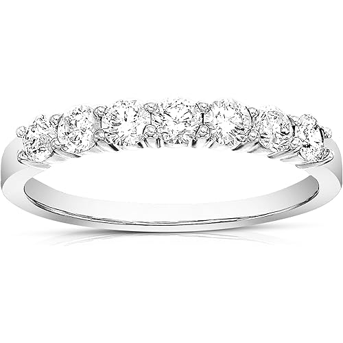 VIR JEWELS 1/2 carat (ctw) Diamond Wedding Anniversary Band for Women, Round Diamond Engagement Ring 14K White Gold Prong Set 0.50 cttw, Size 4-10