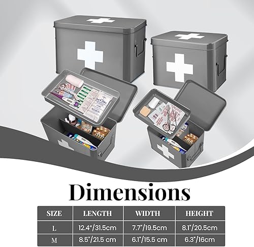 Miniatura 7 de Flexzion Caja de medicamentos, caja de farmacia doméstica, 13.0 x 8.3 x 7.5 in, caja de almacenamiento de medicamentos de metal para emergencia,