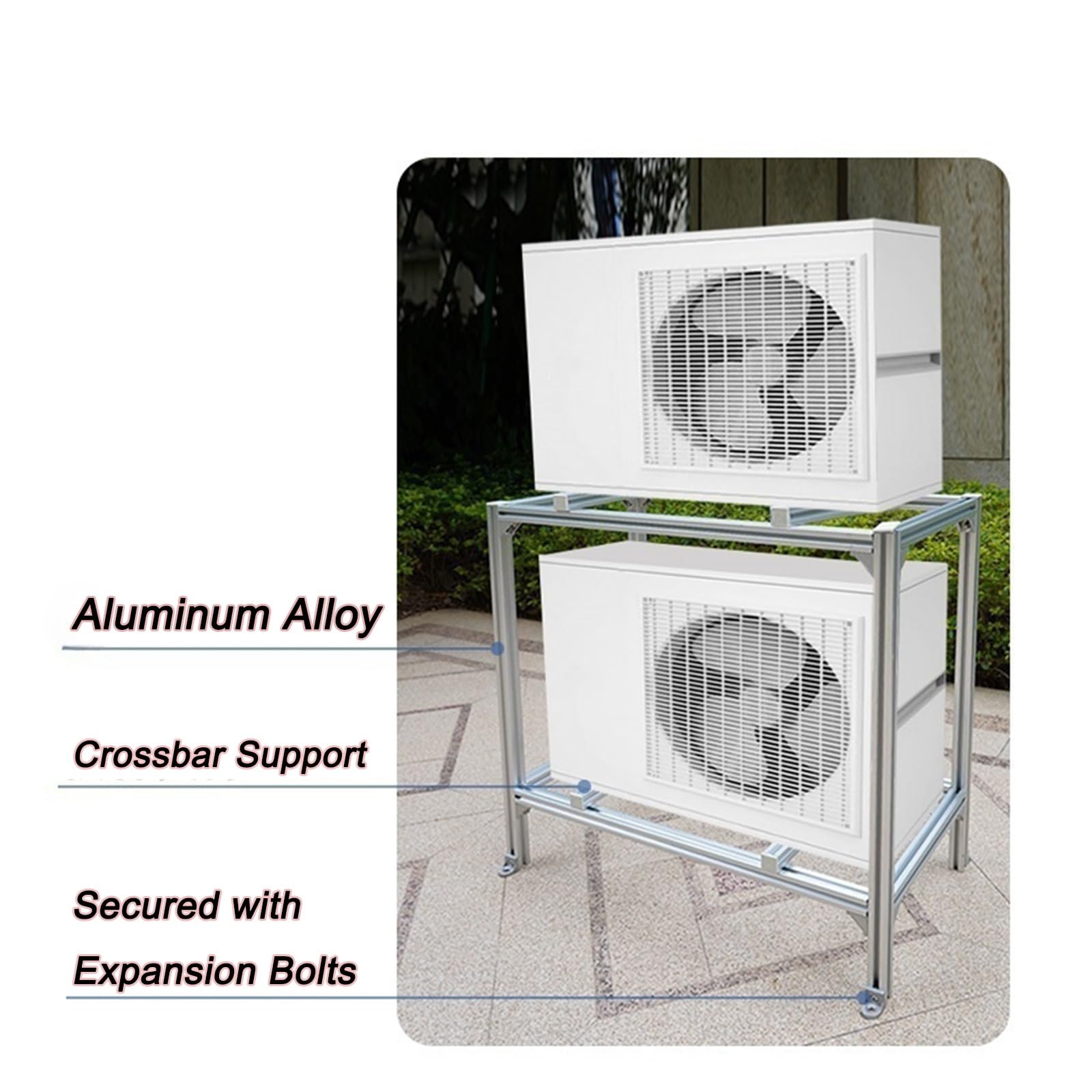 Staffe per Condizionatore Esterno Doppio Livello, Staffa di Supporto con Cuscinetti Antivibranti, Barra Trasversale, Alluminio, Utilizzabile con Sistemi Mini Split(80x40x88cm/31x16x35in)