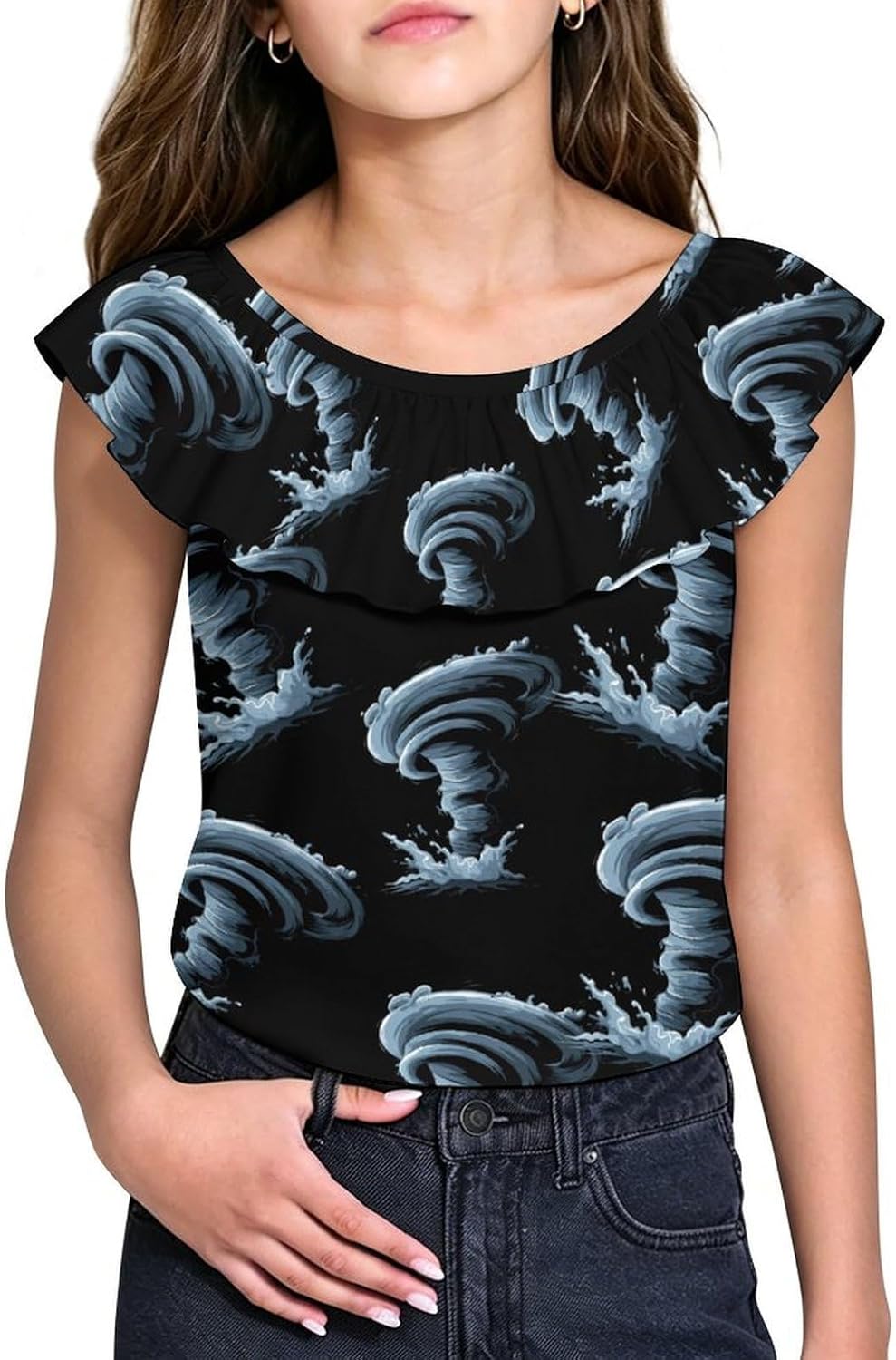 Tornado Girls T-Shirts Top Ruffle Short Sleeve Blouse Casual Graphic Tees