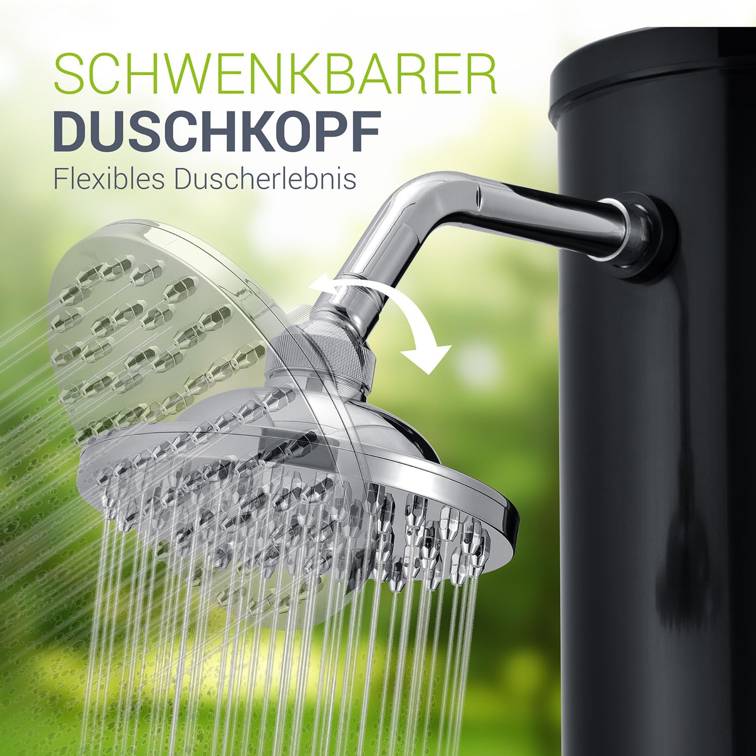 Juskys Solardusche Victoria 20/35 / 40/60 Liter - bis 60°C – mit schwenkbarem Duschkopf, Fußdusche & Gartenschlauch Anschluss Gartendusche Außendusche